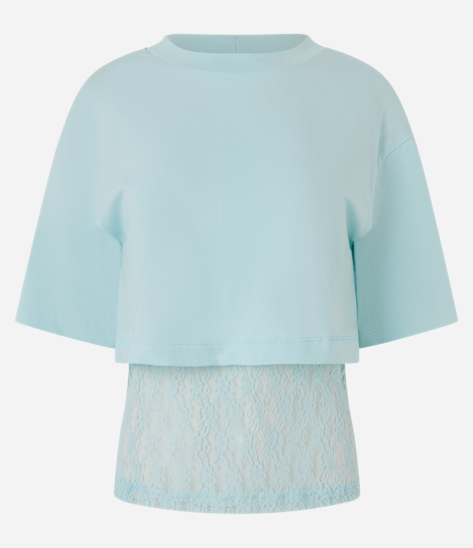 Blusa em Algodão com Sobreposição e Barra Rendada Azul 5