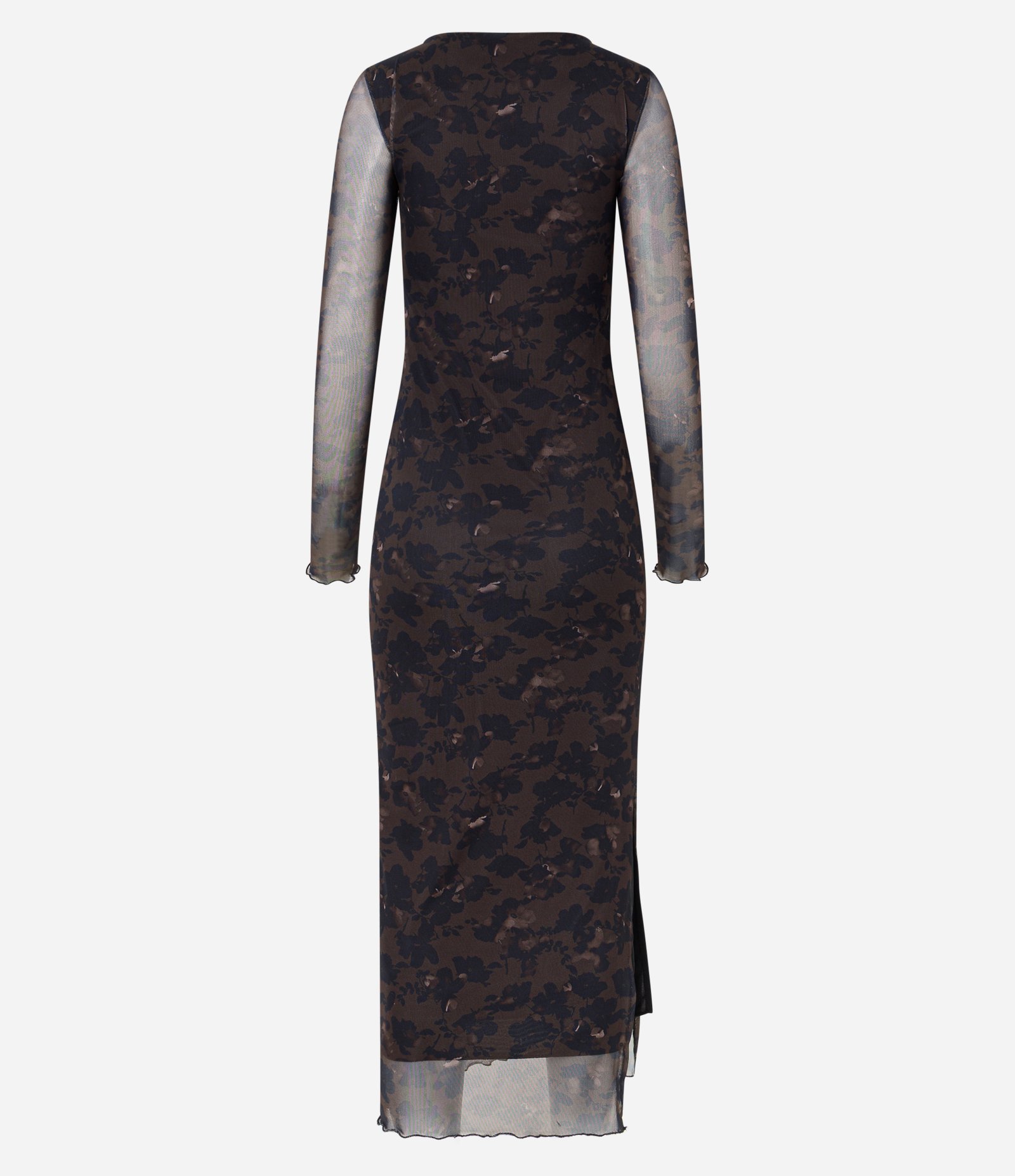 Vestido Midi Manga Longa em Tule com Floral Estampado Marrom 7