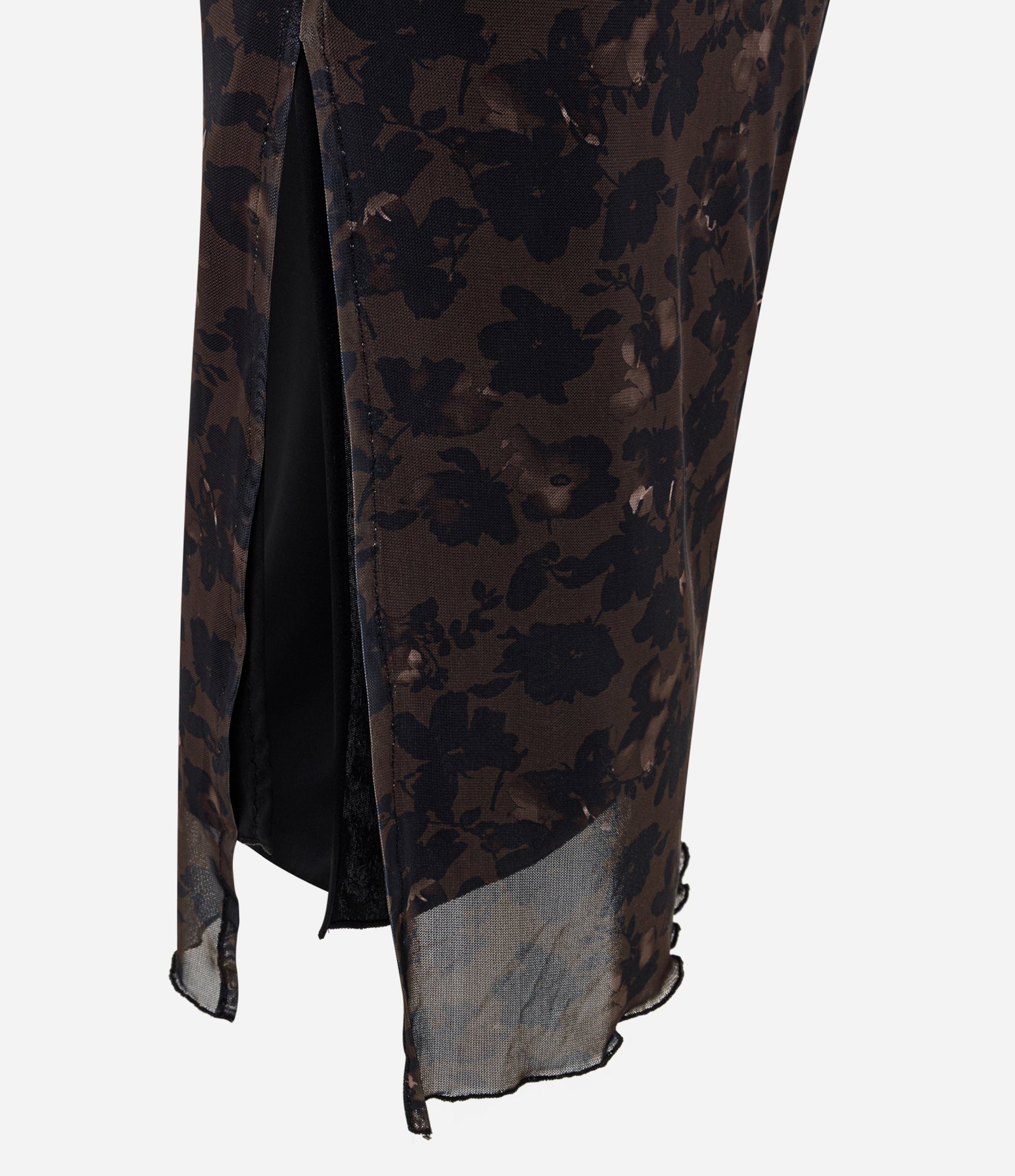 Vestido Midi Manga Longa em Tule com Floral Estampado Marrom 8