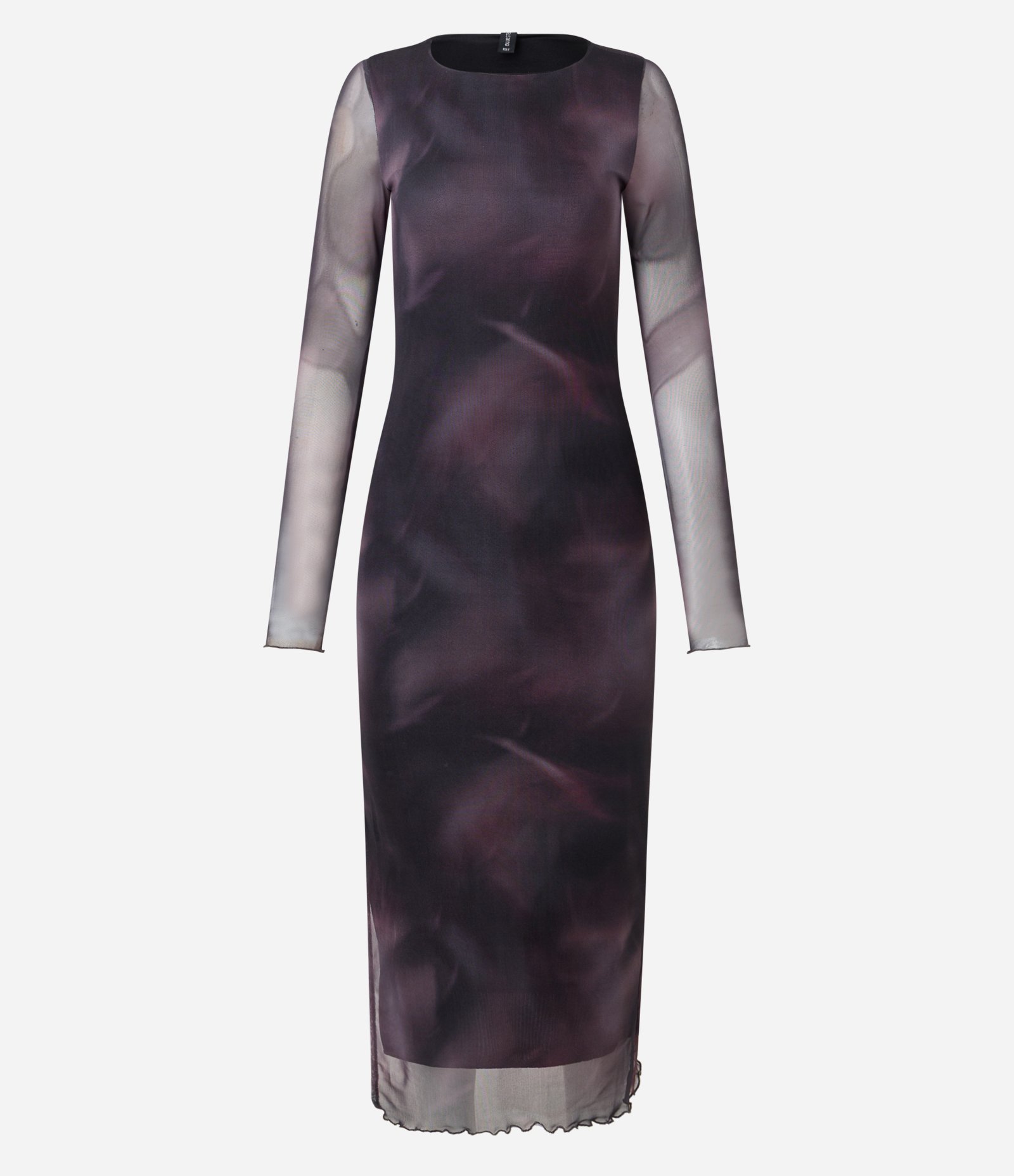 Vestido Midi Manga Longa em Tule com Efeito Manchado Preto/Roxo 5