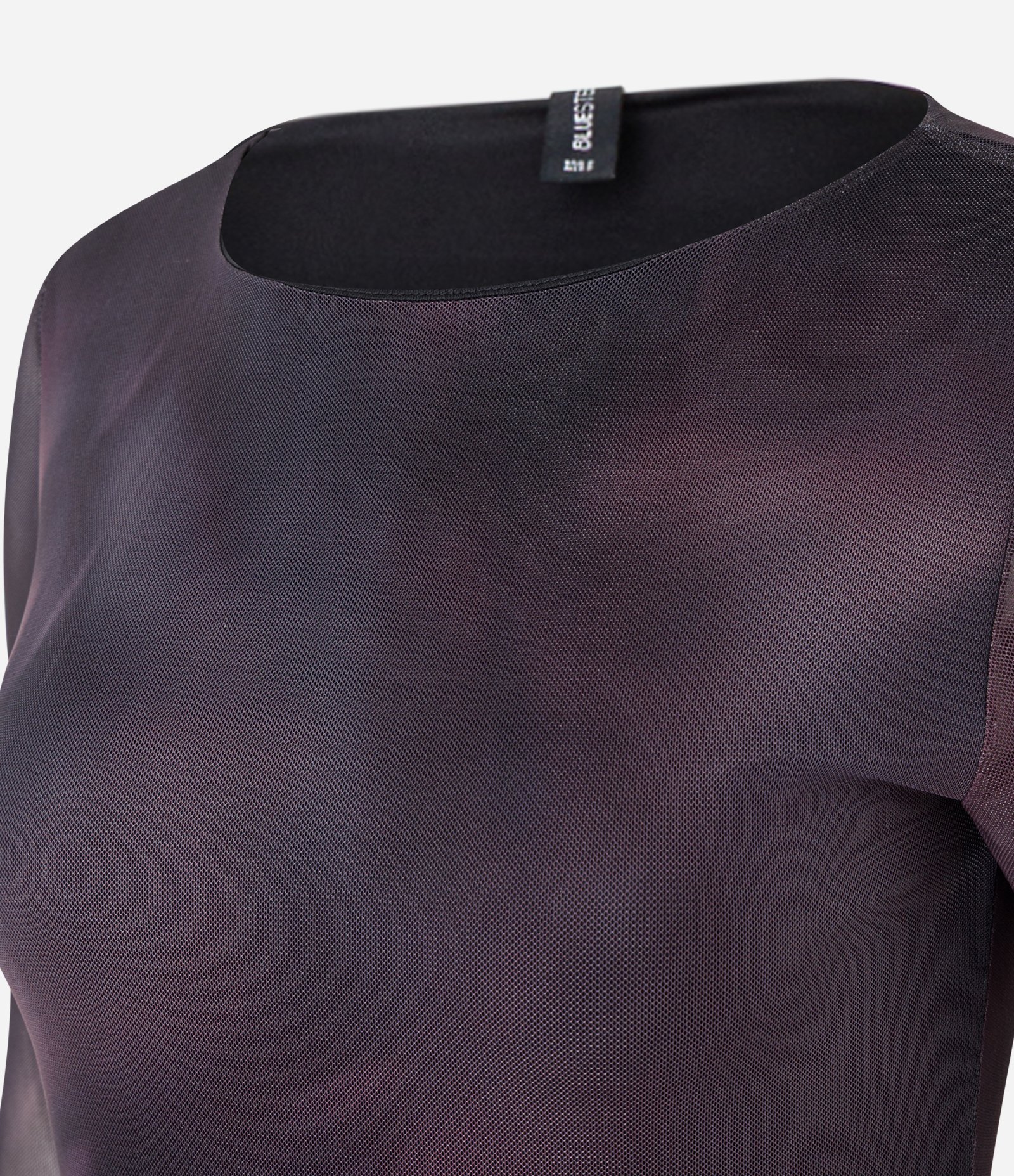 Vestido Midi Manga Longa em Tule com Efeito Manchado Preto/Roxo 6