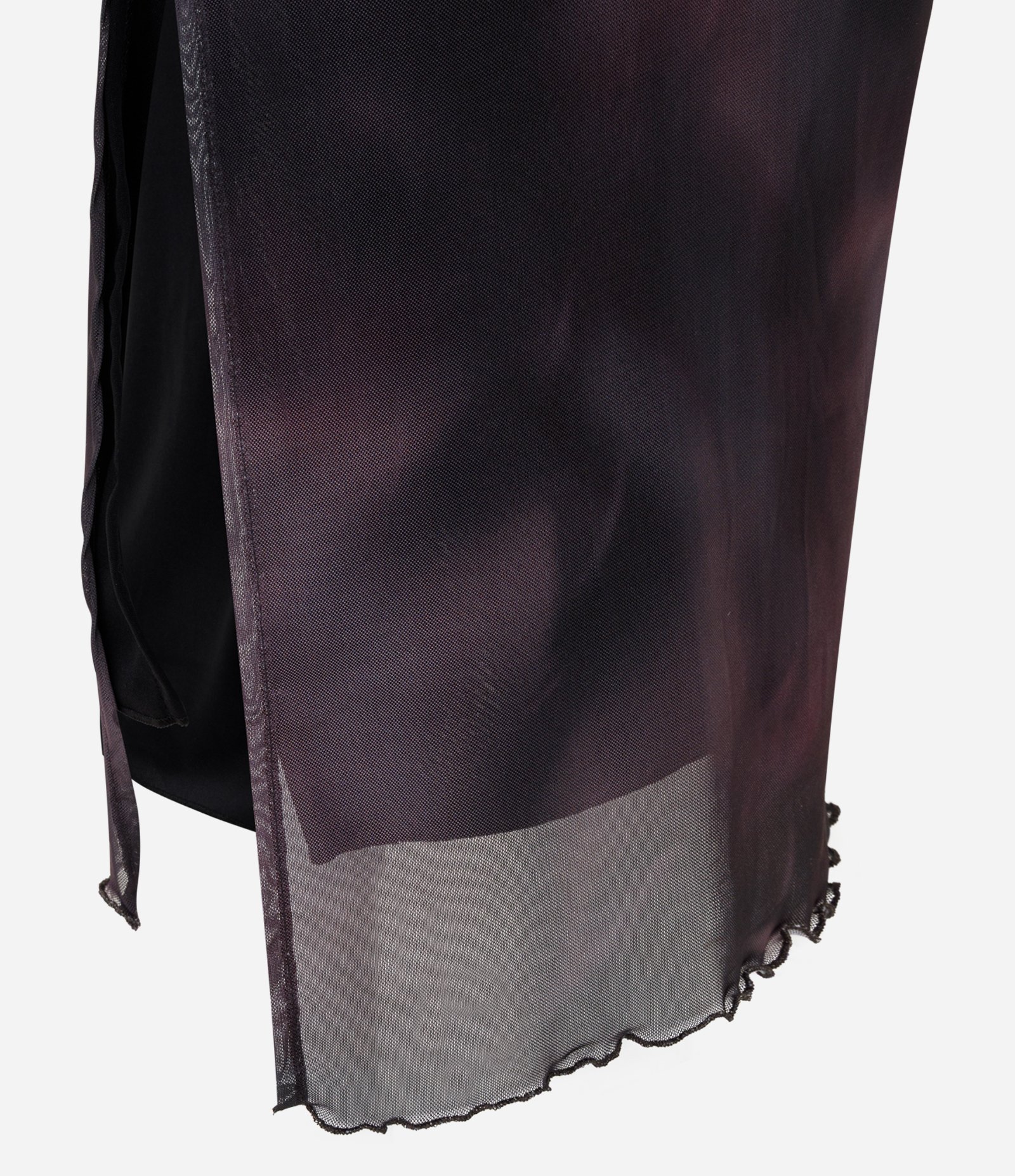 Vestido Midi Manga Longa em Tule com Efeito Manchado Preto/Roxo 7