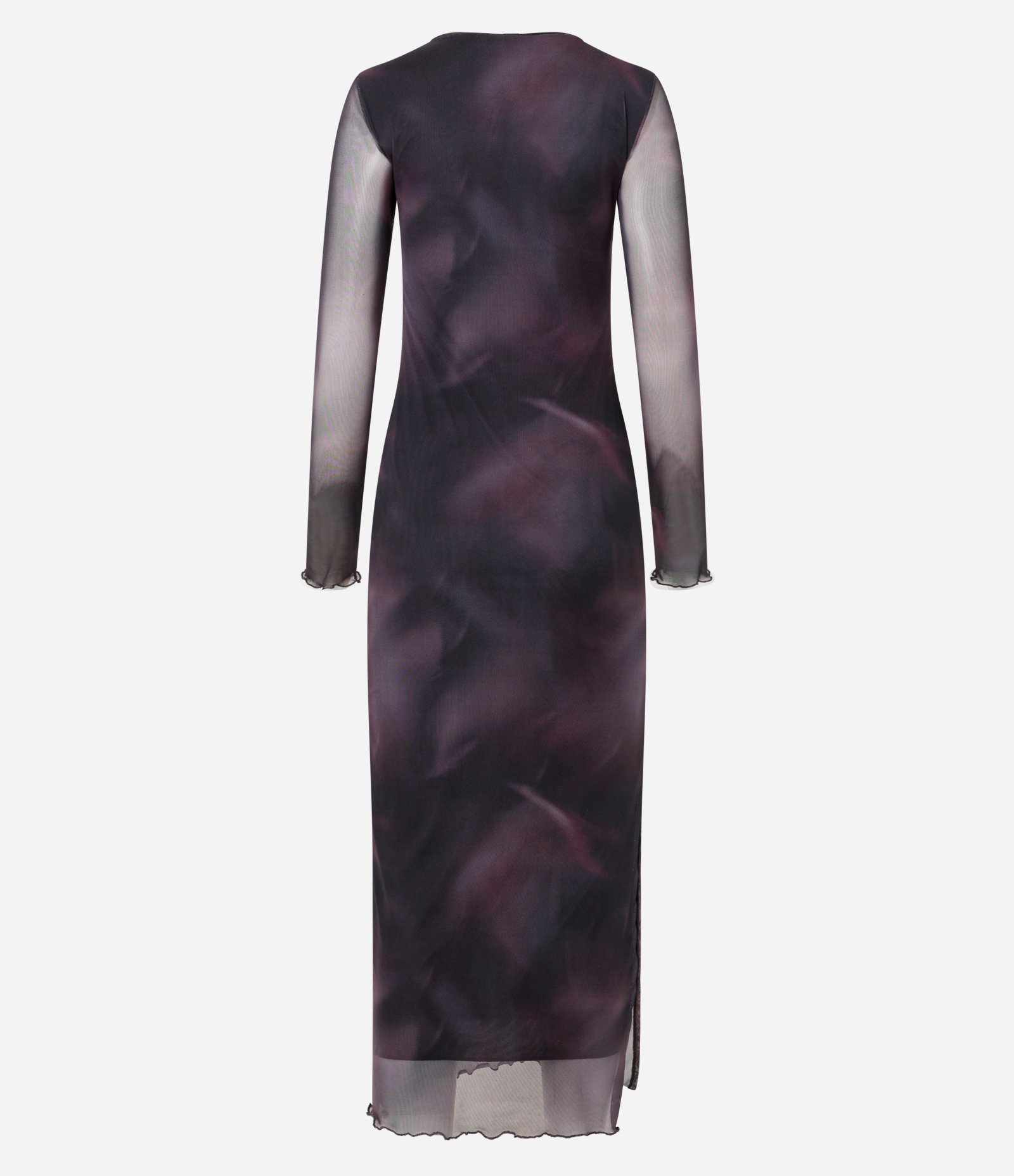 Vestido Midi Manga Longa em Tule com Efeito Manchado Preto/Roxo 8