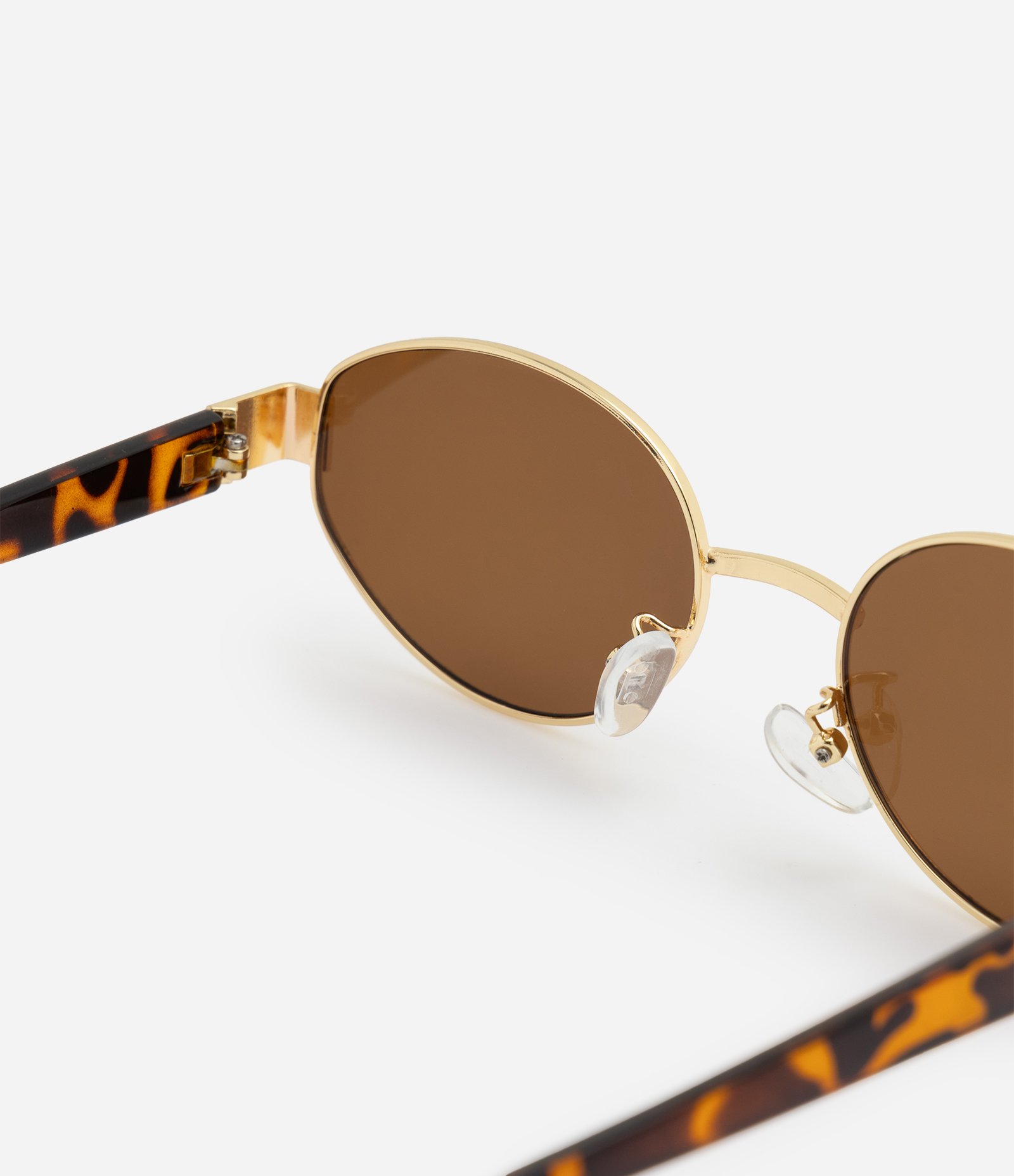 Óculos de Sol Redondo com Hastes Estampada Dourado 3