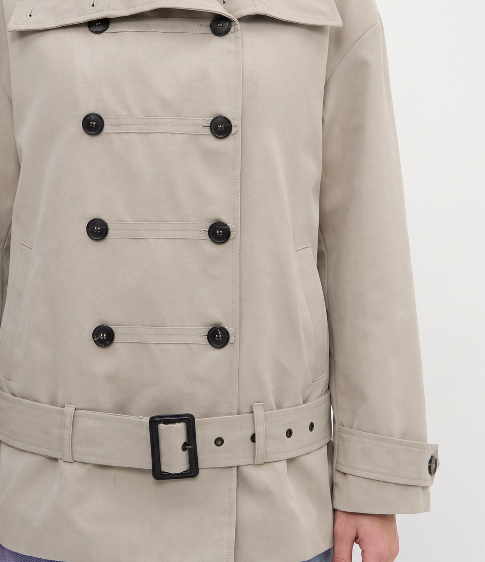 Jaqueta Trench Coat Napoleônica com Cinto e Fivela Bege 5