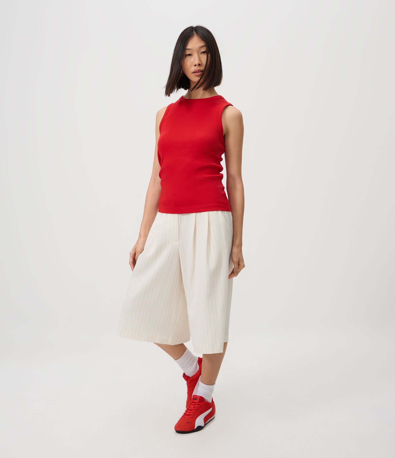 Regata Básica em Ribana com Modelagem Ajustada Vermelho 2