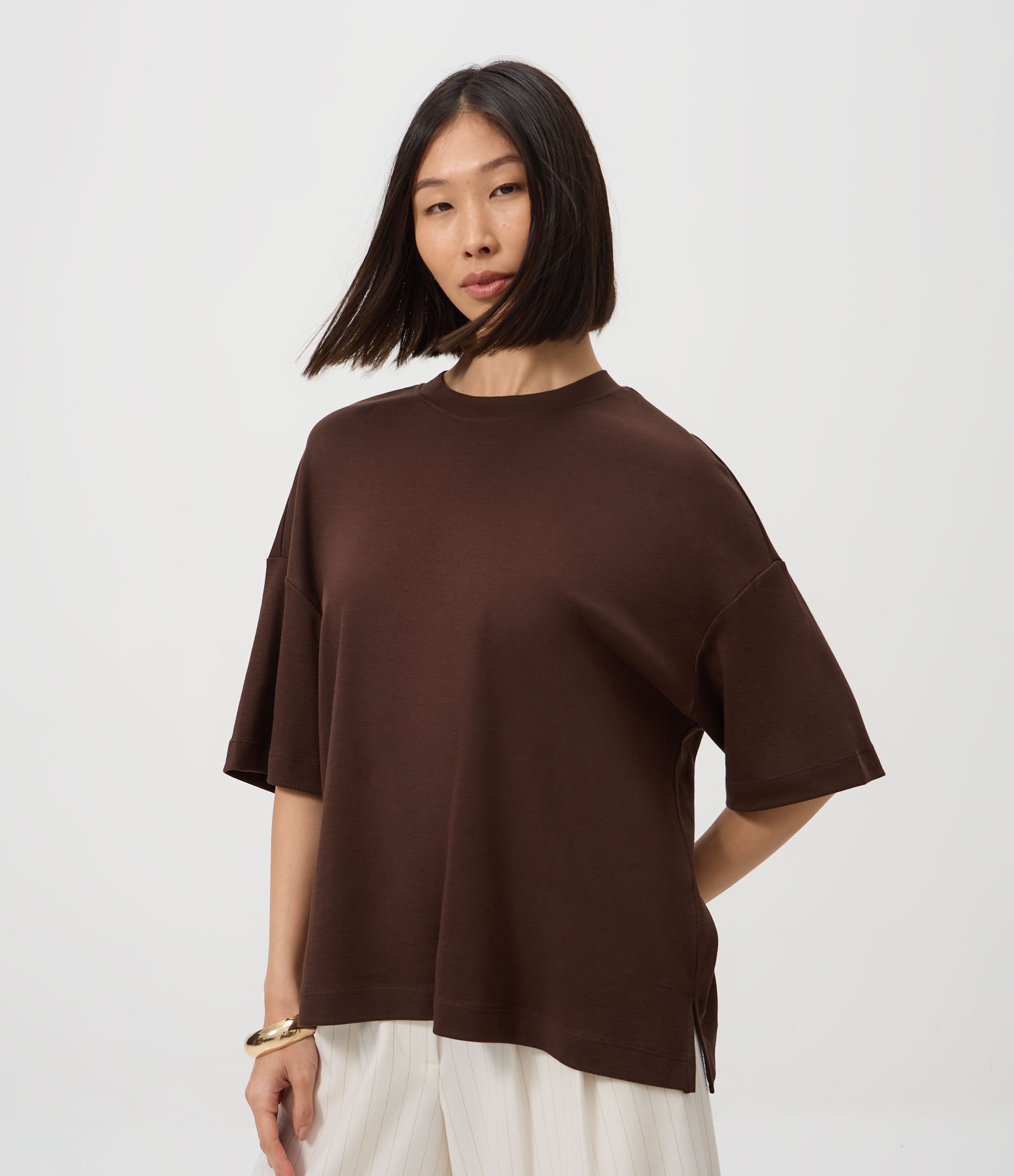 Camiseta Oversized em Algodão Marrom 1