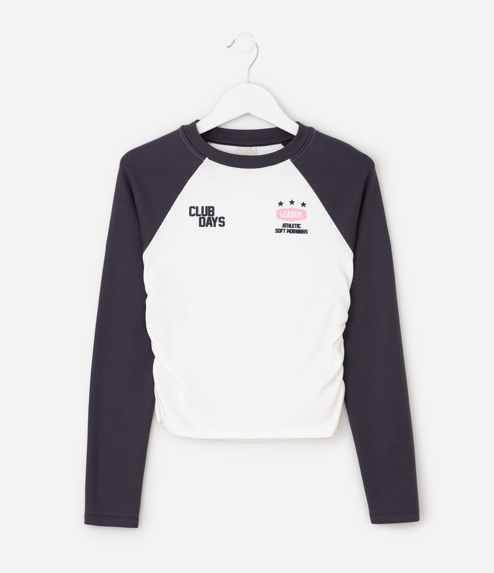 Camiseta Baby Look Infantil em Algodão com Manga Raglan e Lettering Puff - Tam 5 a 16 Anos Branco 1