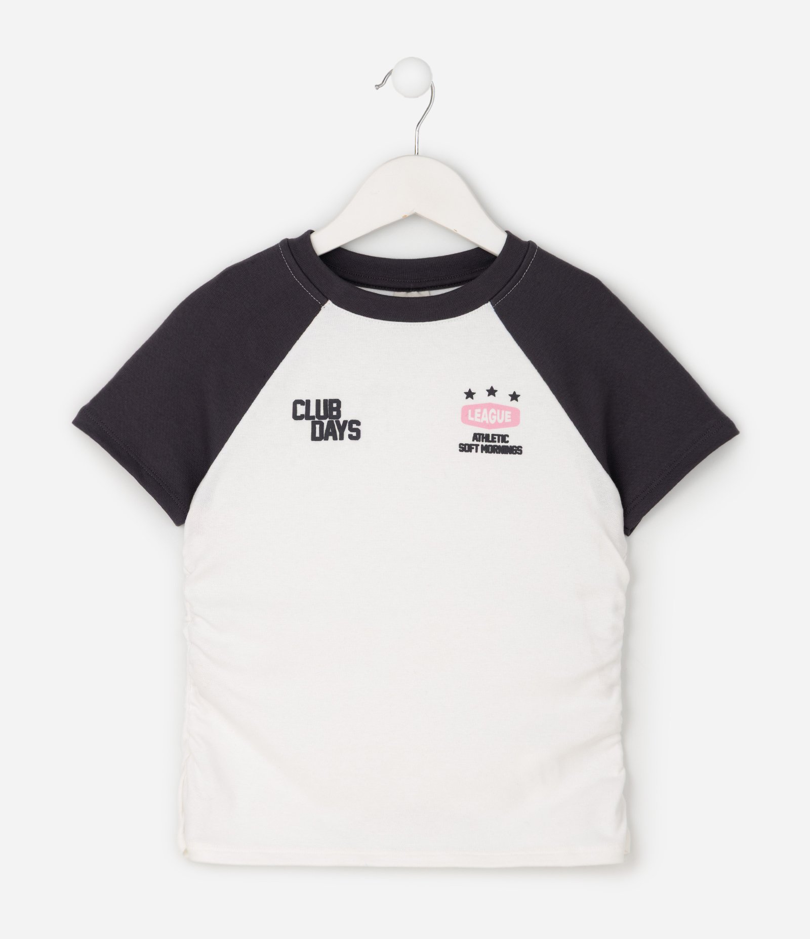 Camiseta Baby Look em Algodão com Manga Raglan - Tam 5 a 16 Anos Branco 1