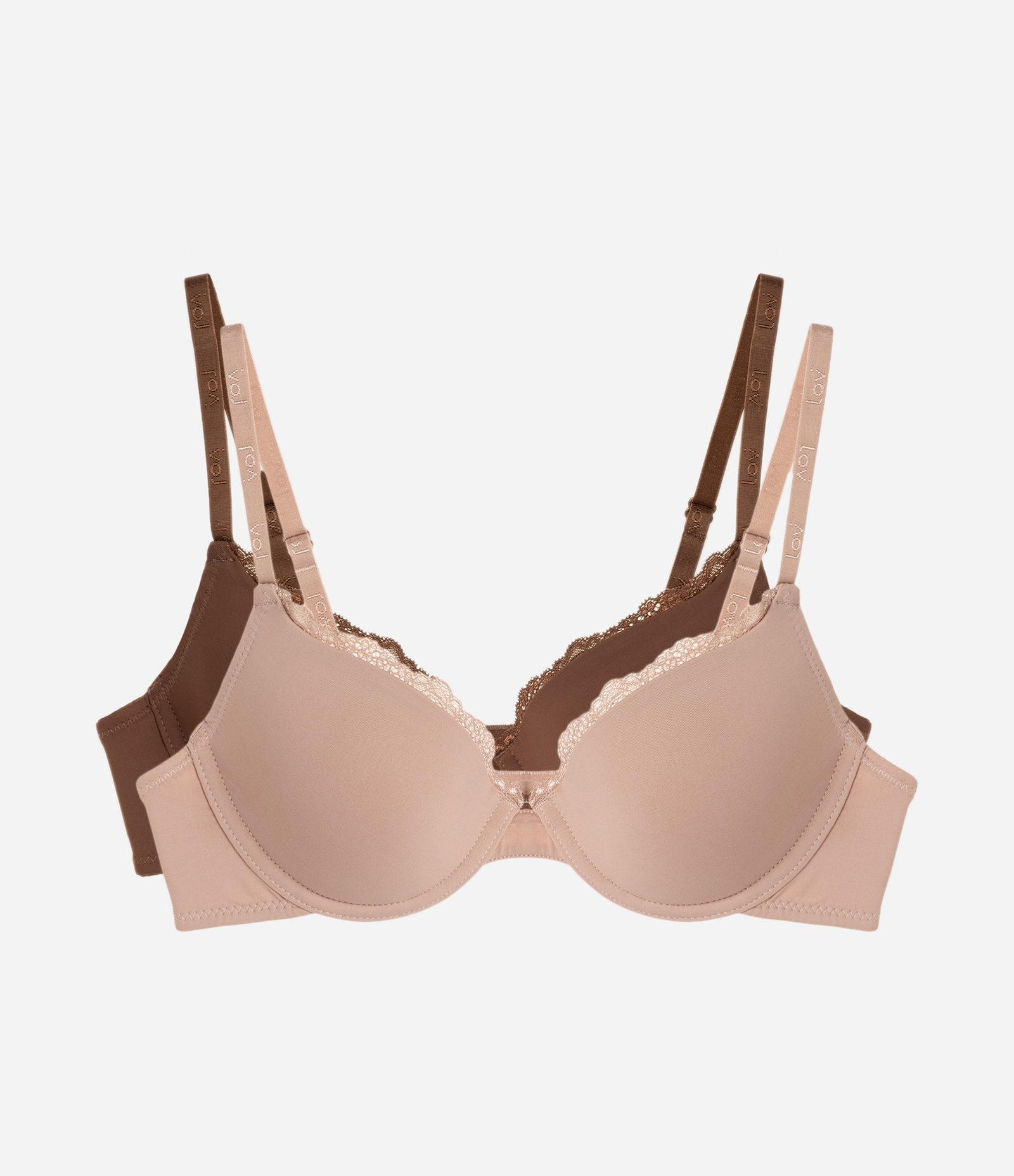 Kit 02 Sutiãs Meia Taça em Microfibra com Renda Bege/Marrom 1