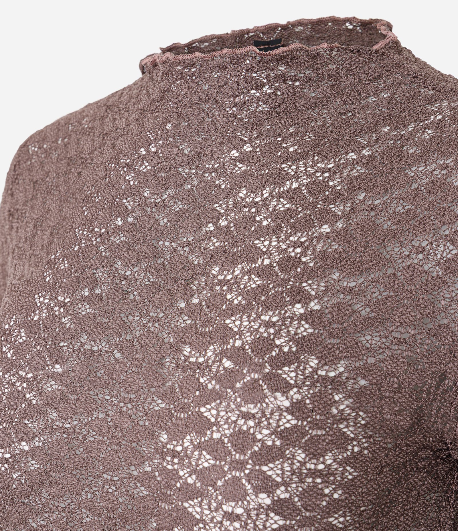 Blusa Manga Longa em Renda Texturizada com Gola Alta Marrom 6