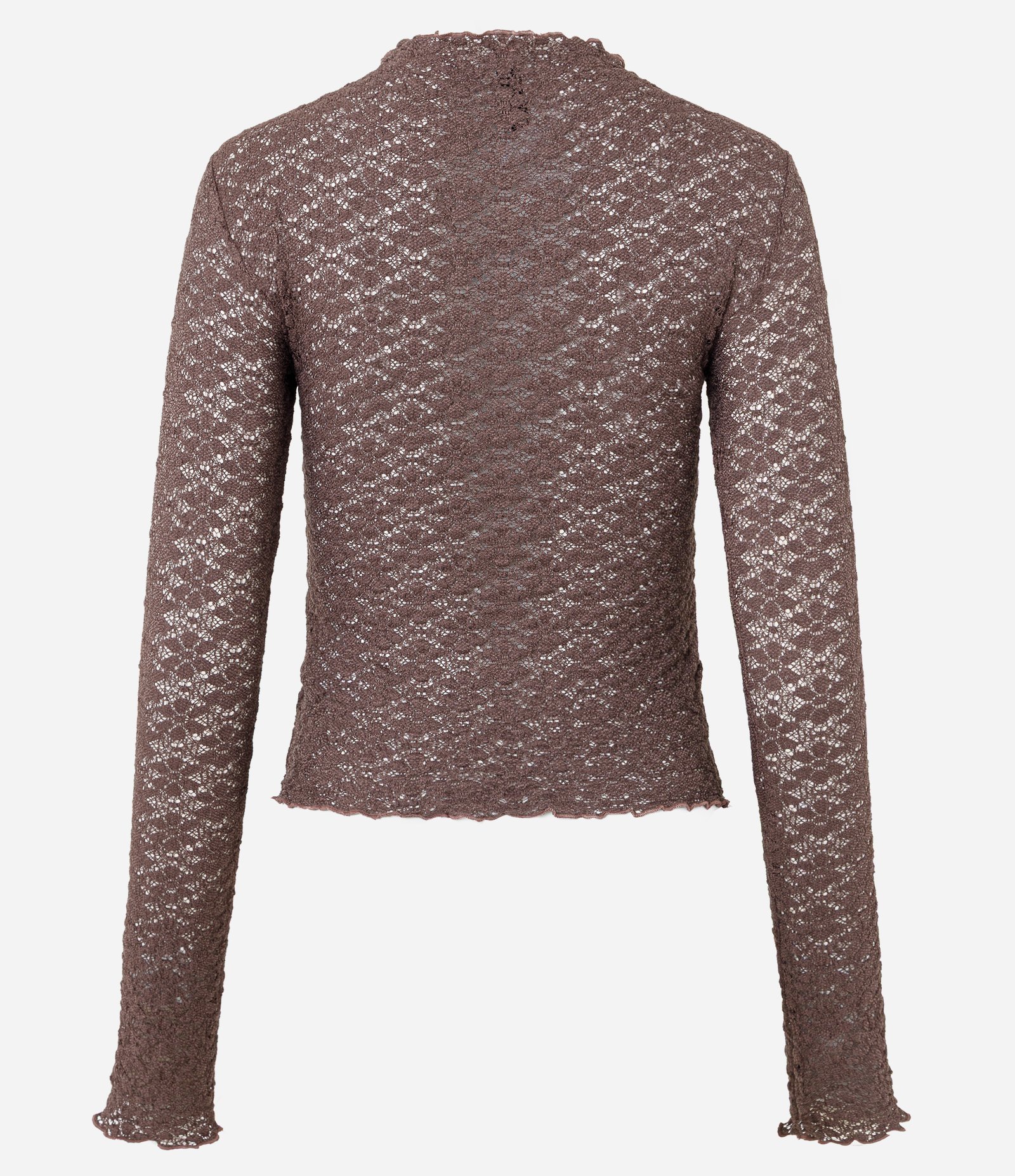 Blusa Manga Longa em Renda Texturizada com Gola Alta Marrom 7