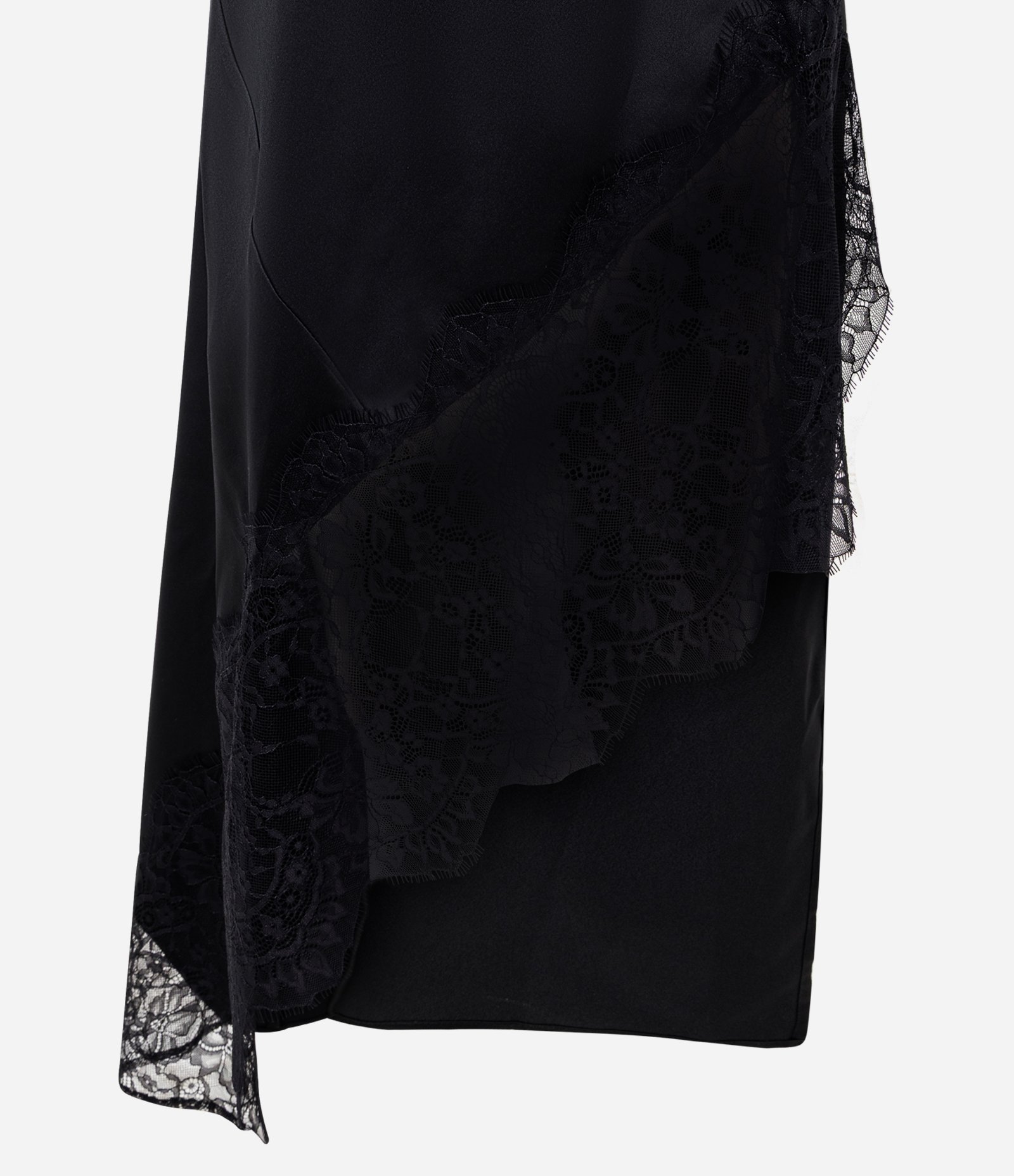 Vestido Longo em Cetim com Renda Floral Assimétrica Preto 2