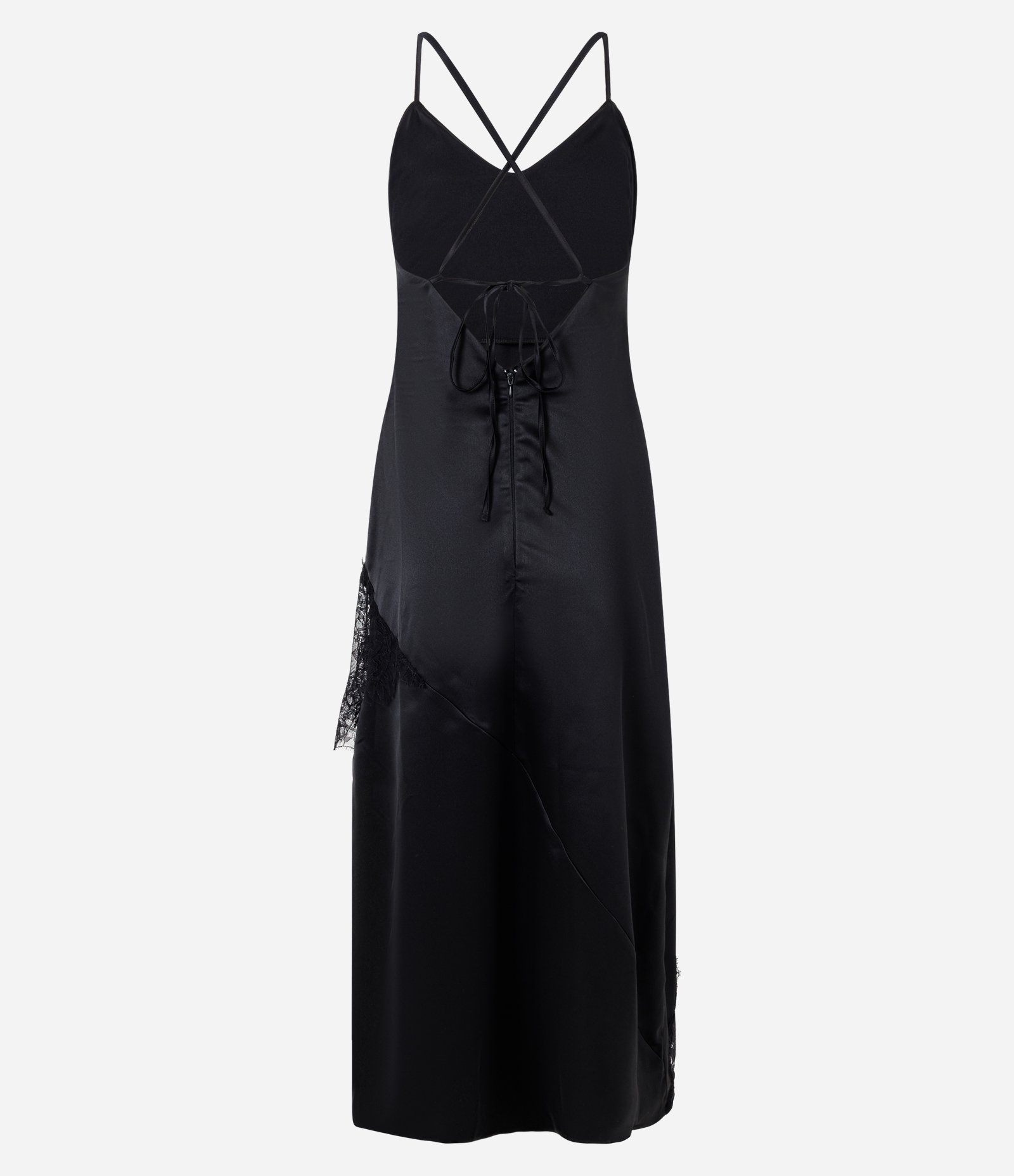 Vestido Longo em Cetim com Renda Floral Assimétrica Preto 3