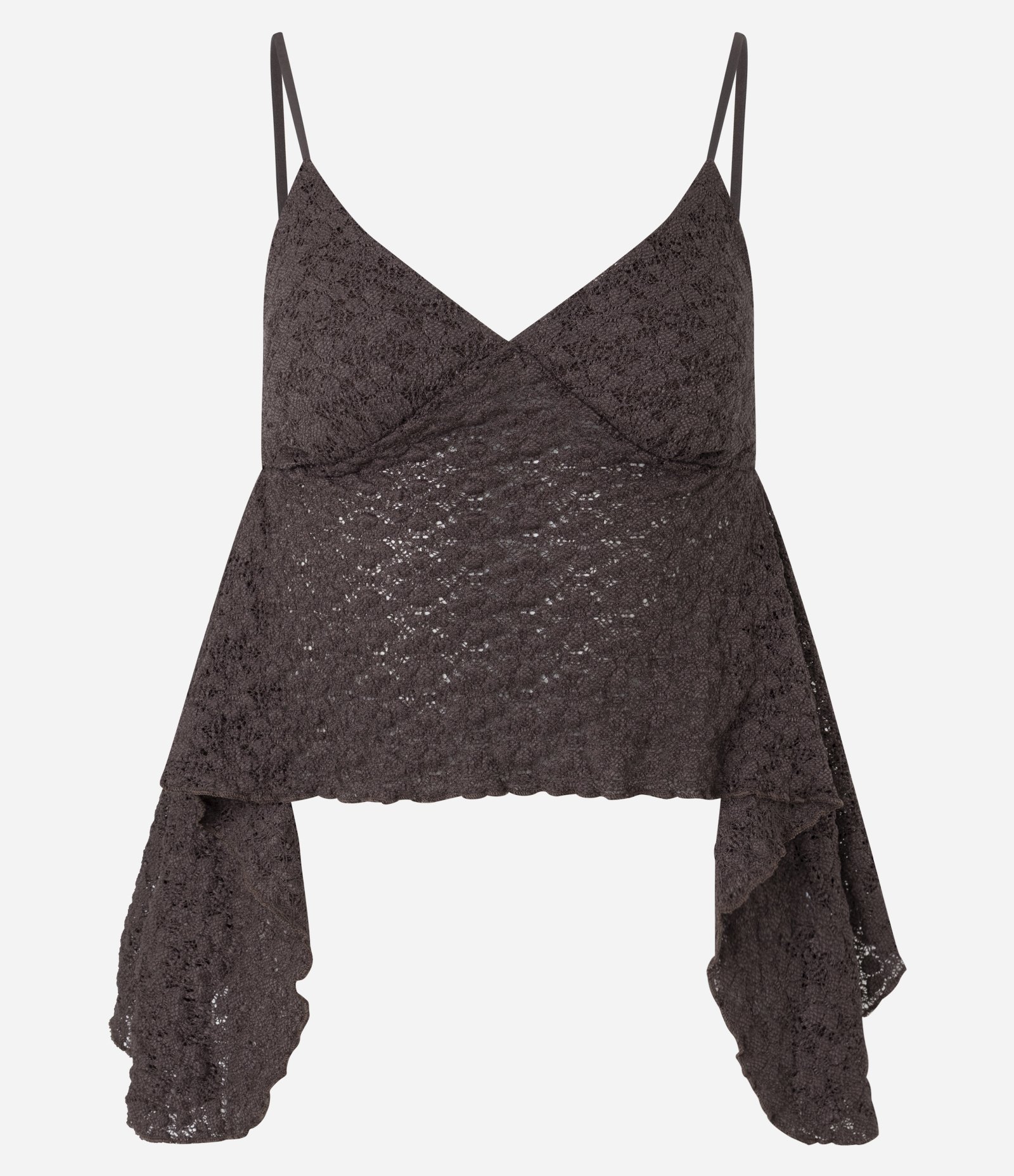 Blusa de Alcinha em Renda com Pontas Assimétricas Marrom 5