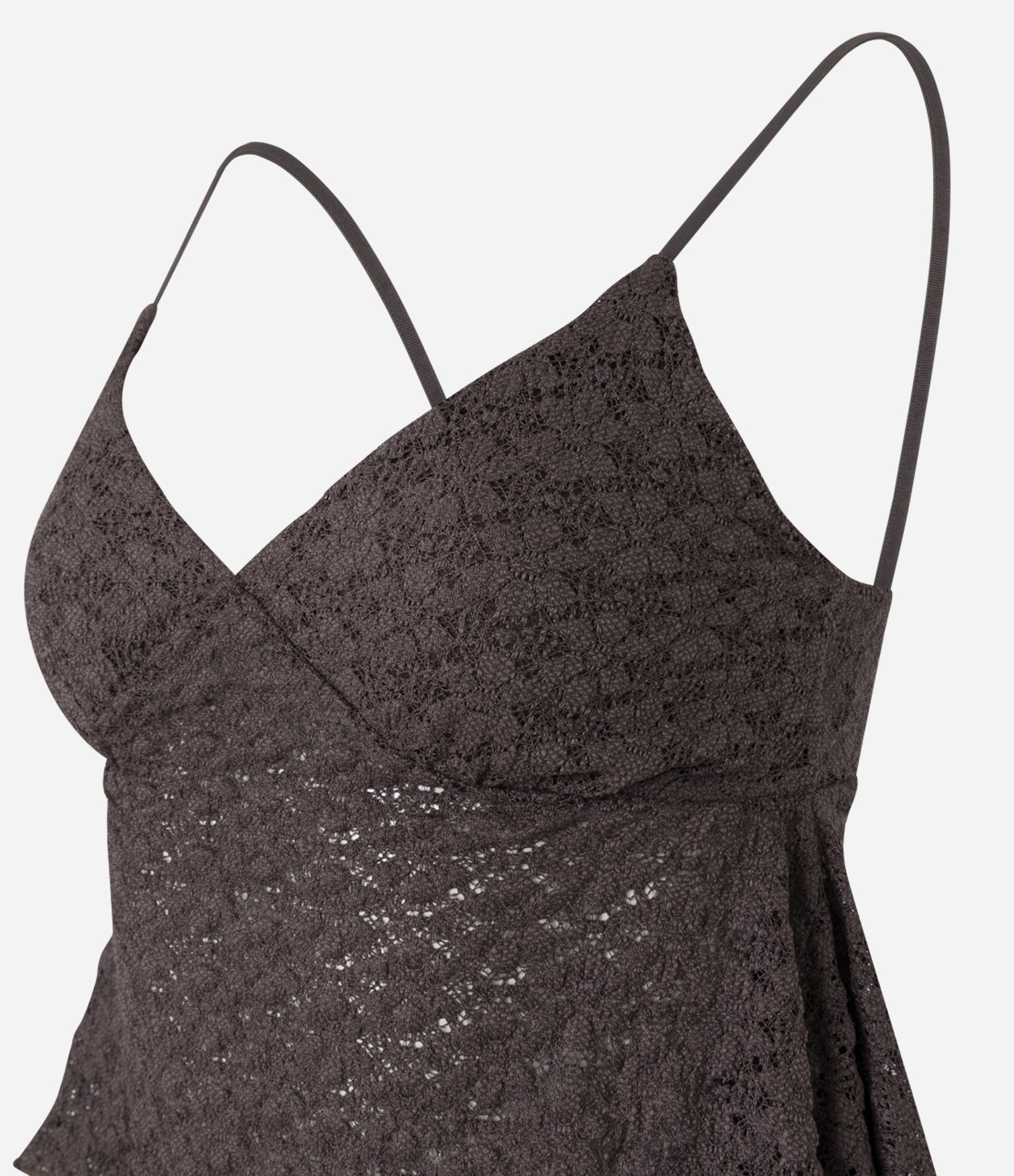 Blusa de Alcinha em Renda com Pontas Assimétricas Marrom 6