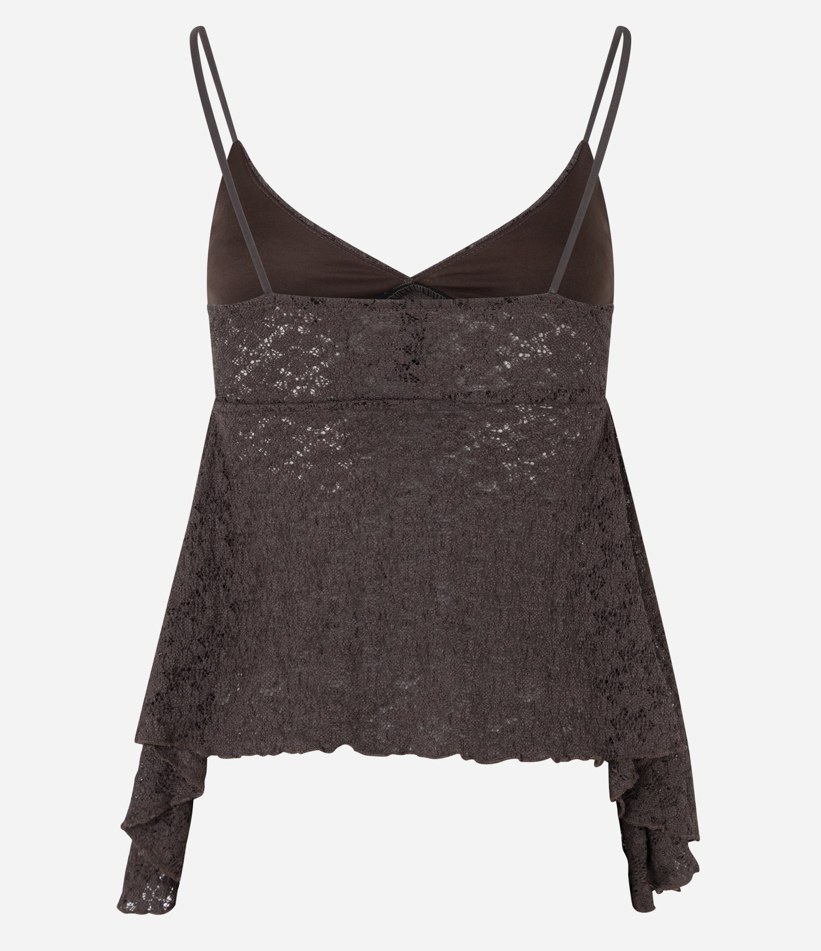 Blusa de Alcinha em Renda com Pontas Assimétricas Marrom 7