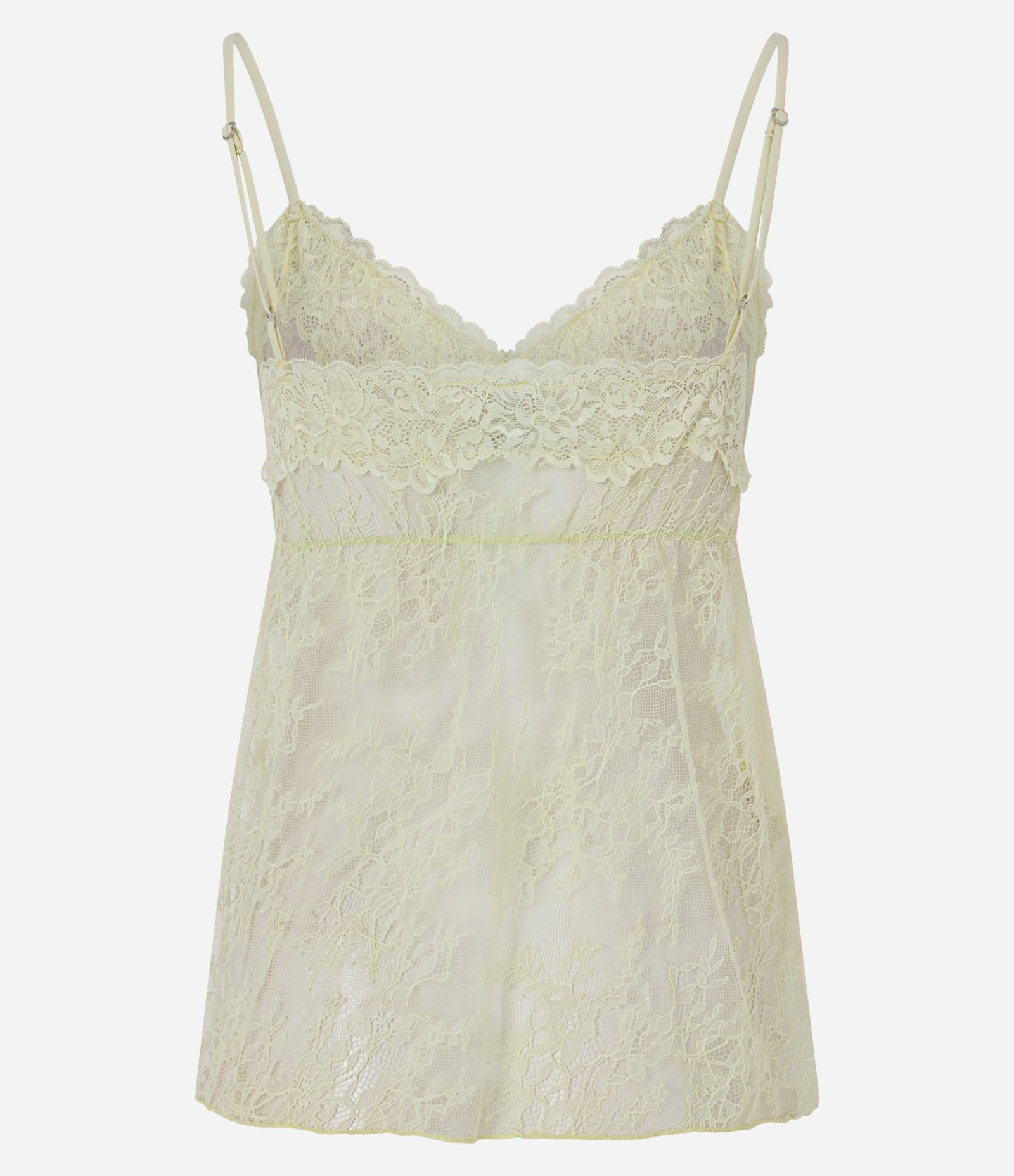 Blusa em Renda com Alças Finas Transparente e Texturizada Amarelo 3