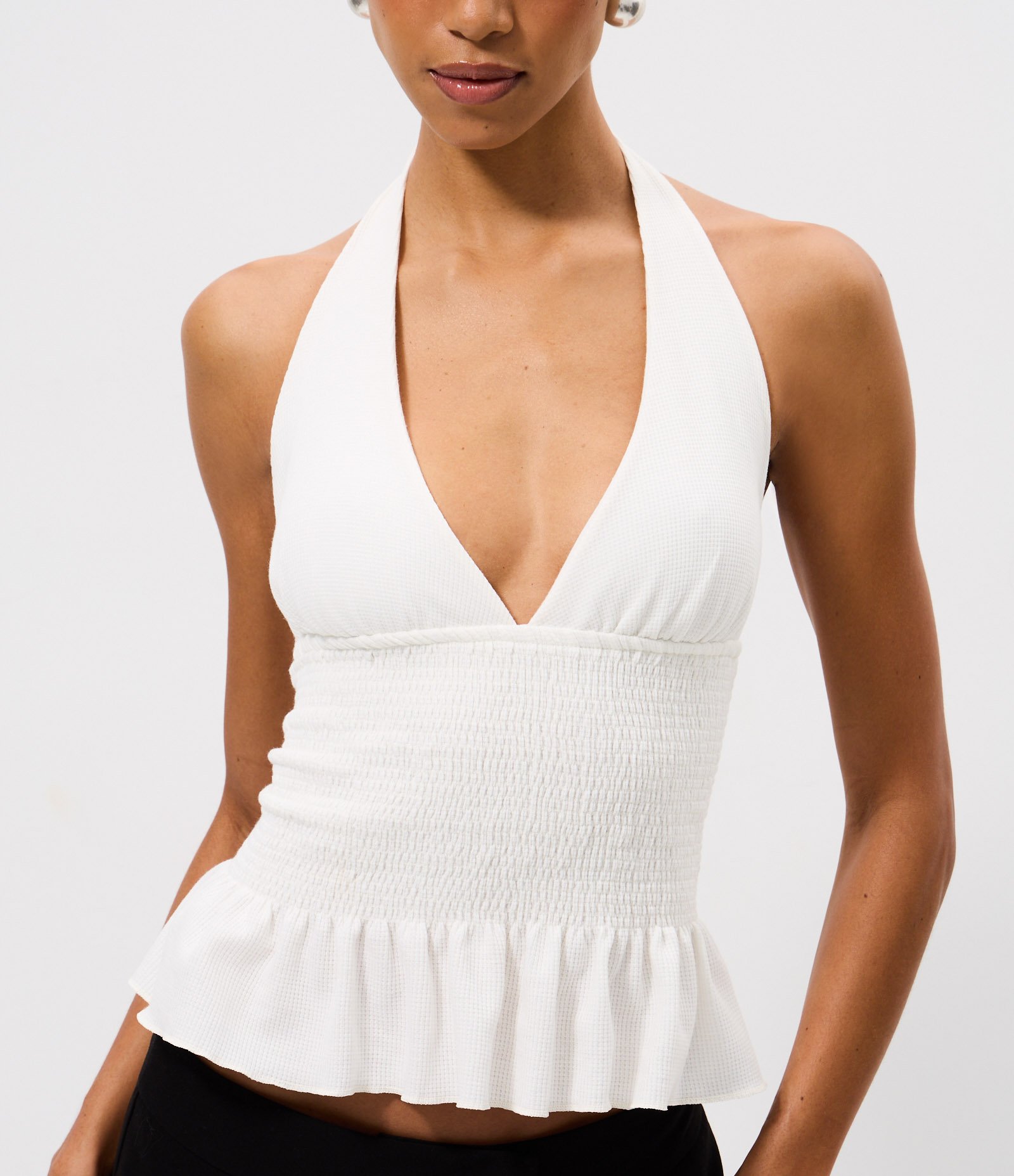 Blusa Frente Única em Waffle com Franzidos Branco 3