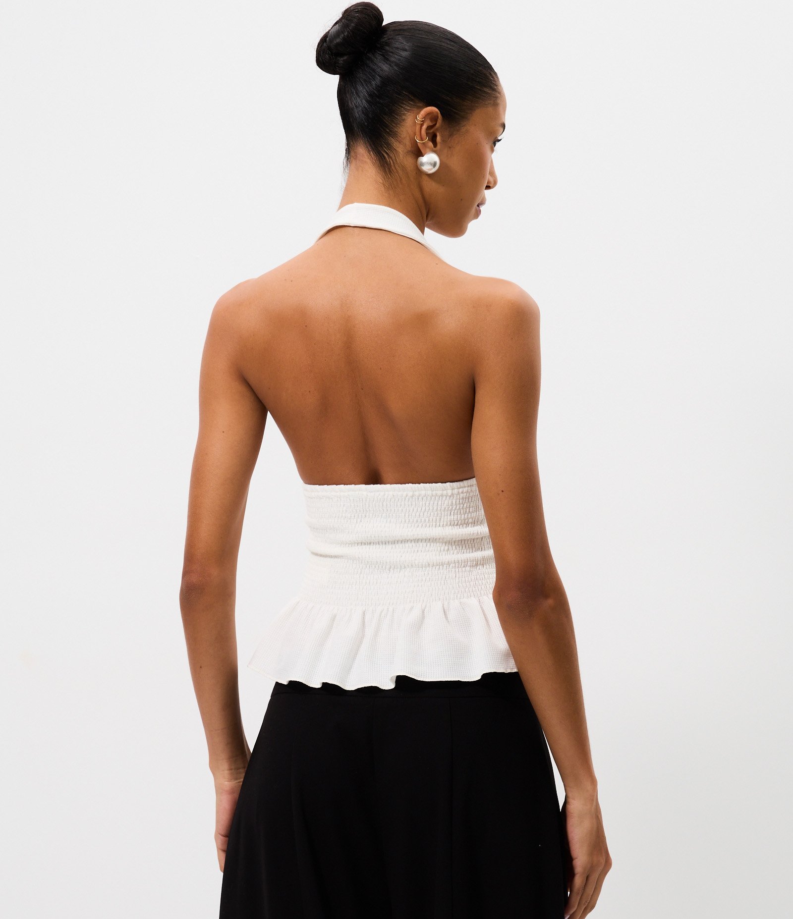 Blusa Frente Única em Waffle com Franzidos Branco 4