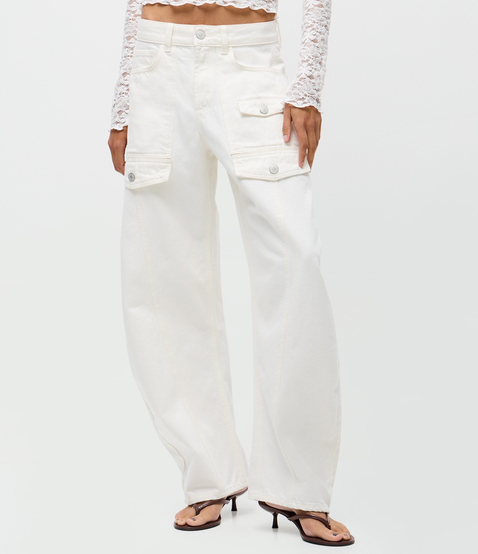 Calça Barrel em Jeans com Cintura Baixa Branco 2