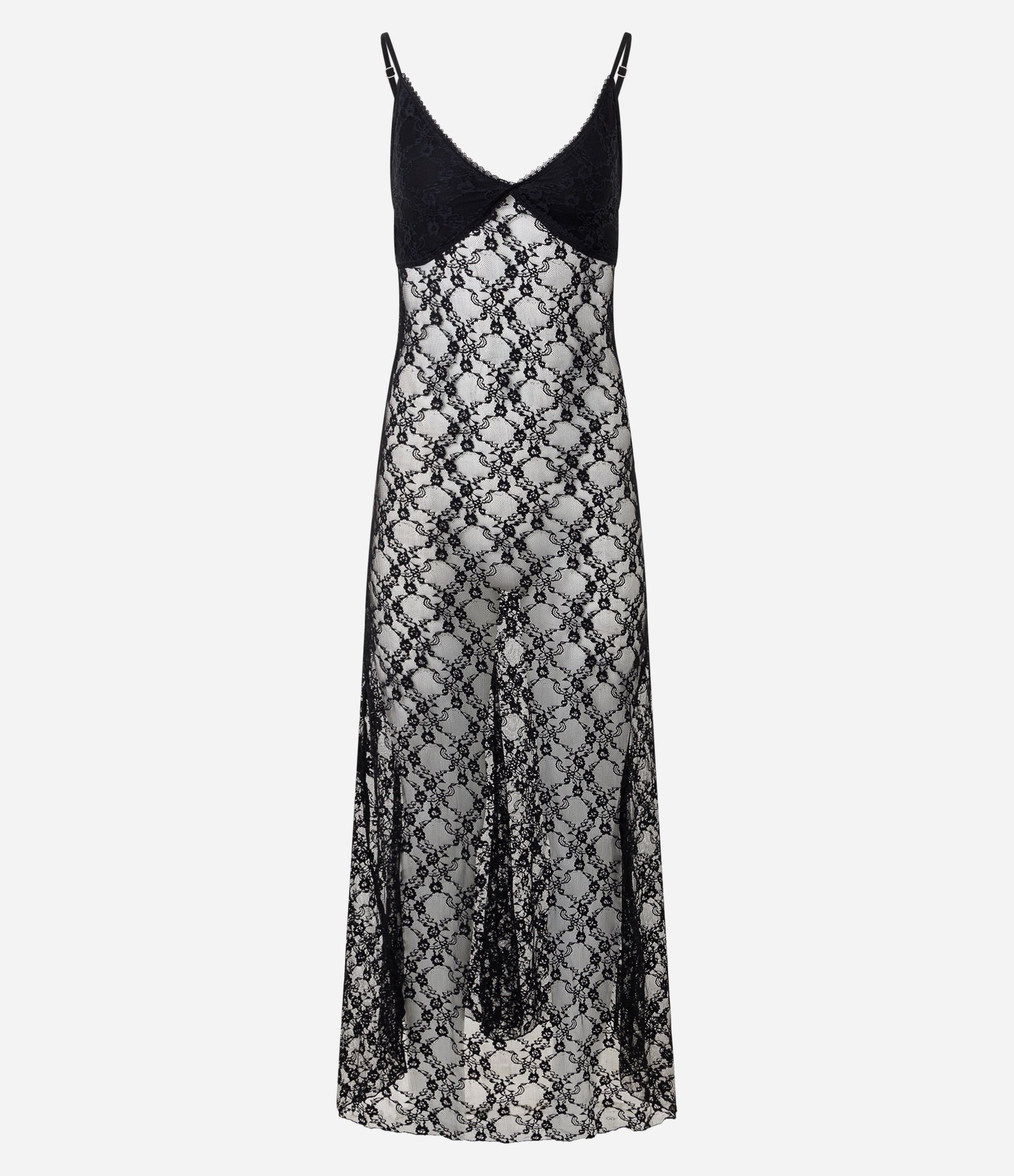 Vestido Midi Evasê em Renda com Alças Finas Preto 1