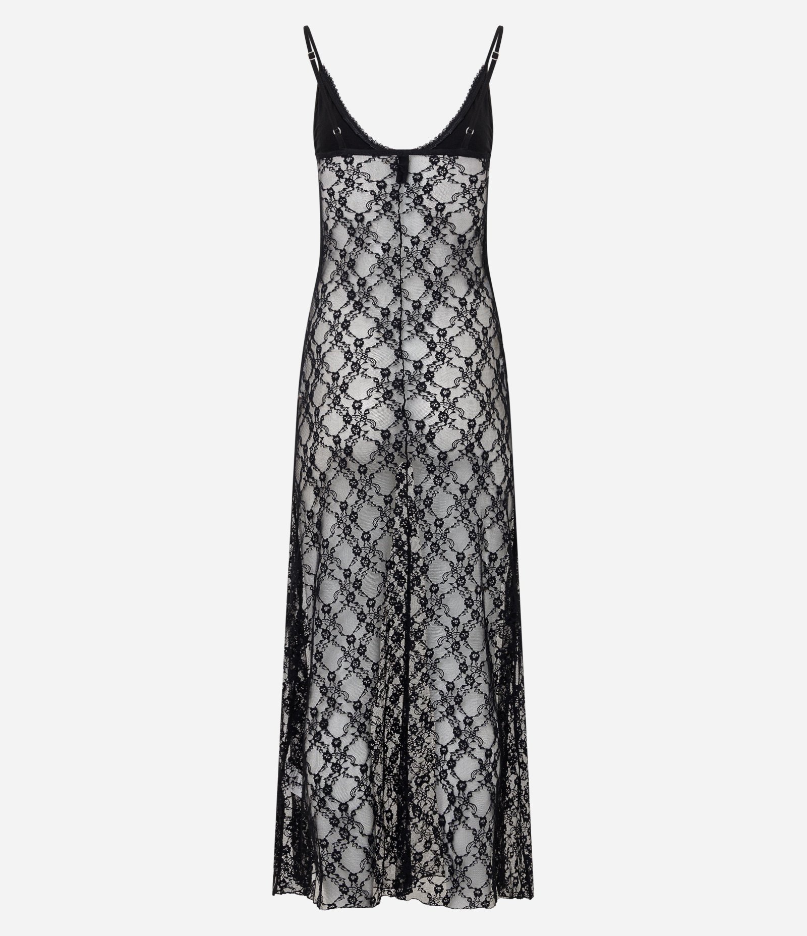 Vestido Midi Evasê em Renda com Alças Finas Preto 3
