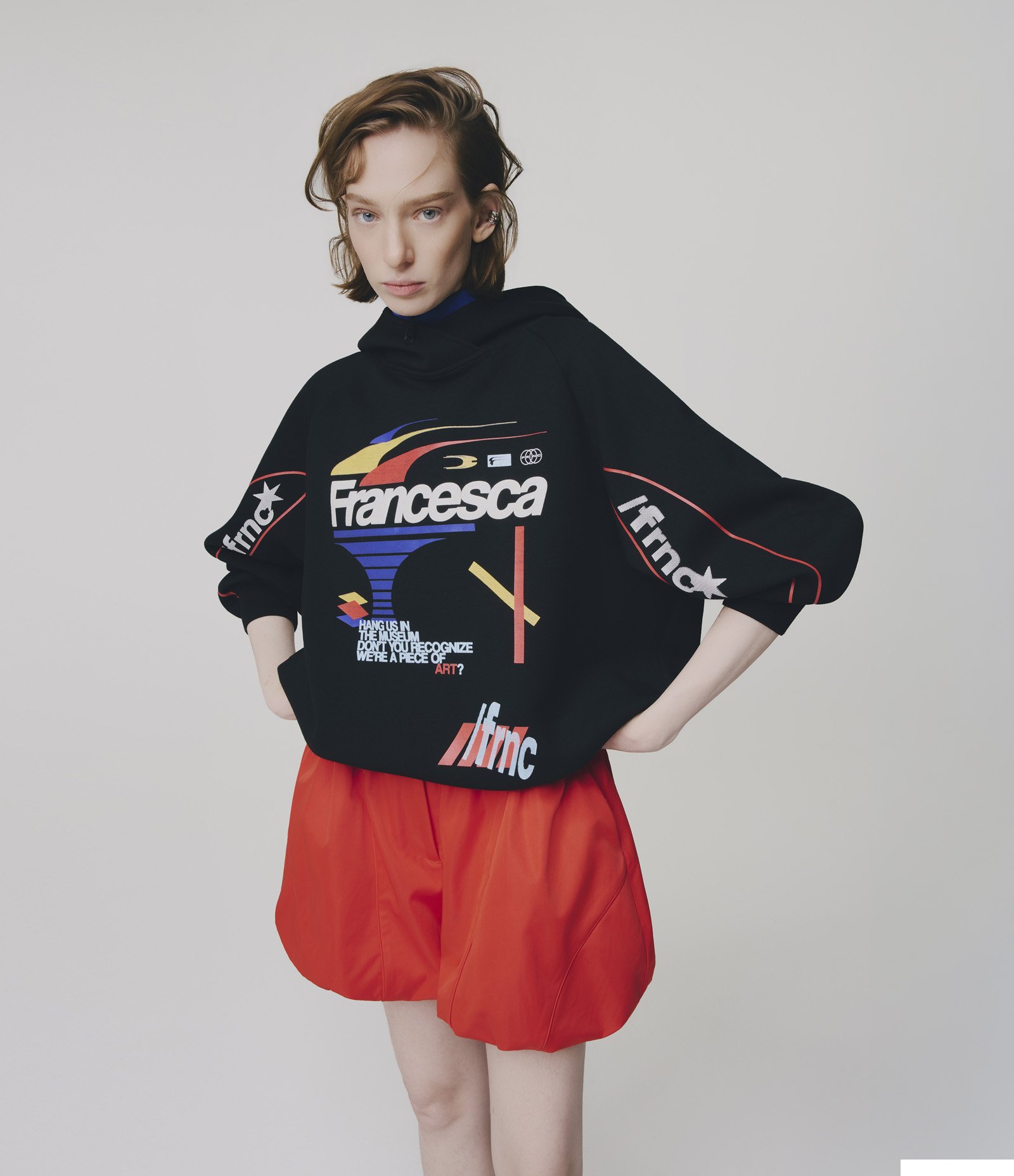 Casaco Oversized em Moletom sem Felpa com Capuz e Estampa Francesca Preto 4