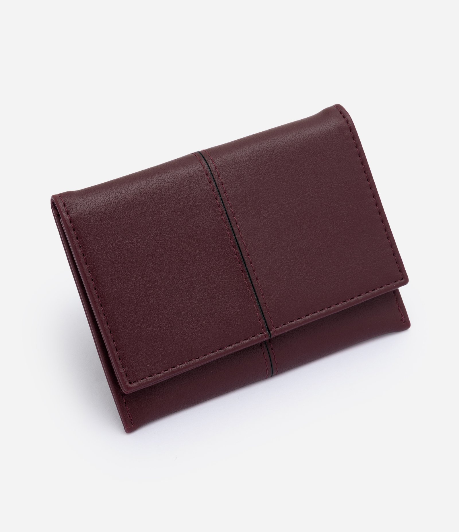 Carteira Envelope Pequena em PU com Pesponto Vinho 1