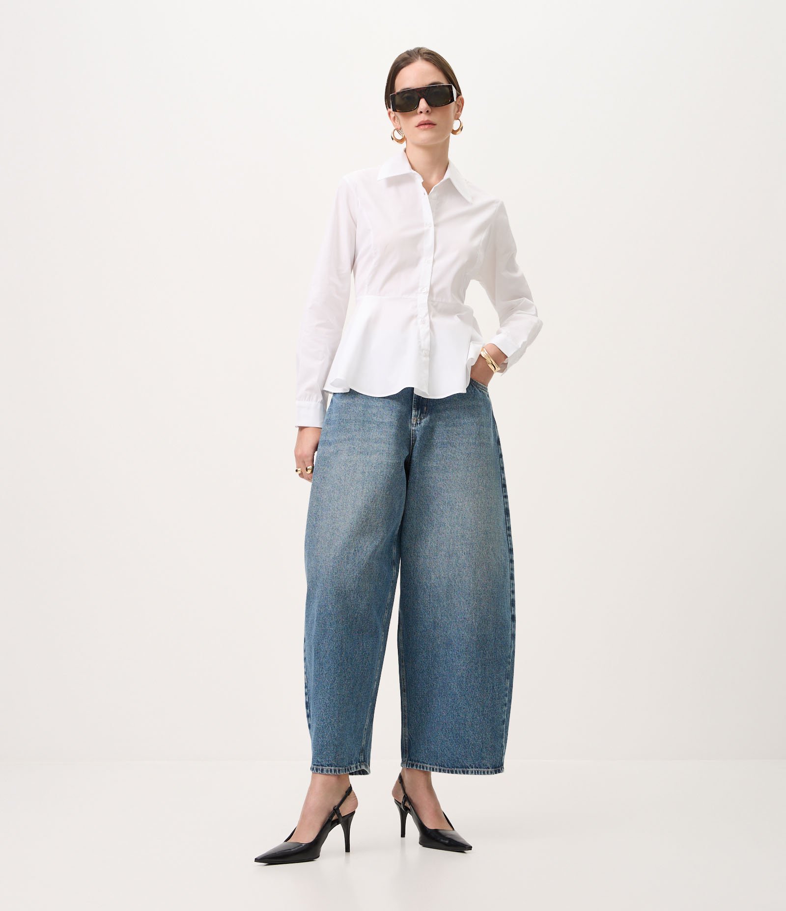 Calça Barrel em Jeans com Cintura Alta Azul 1