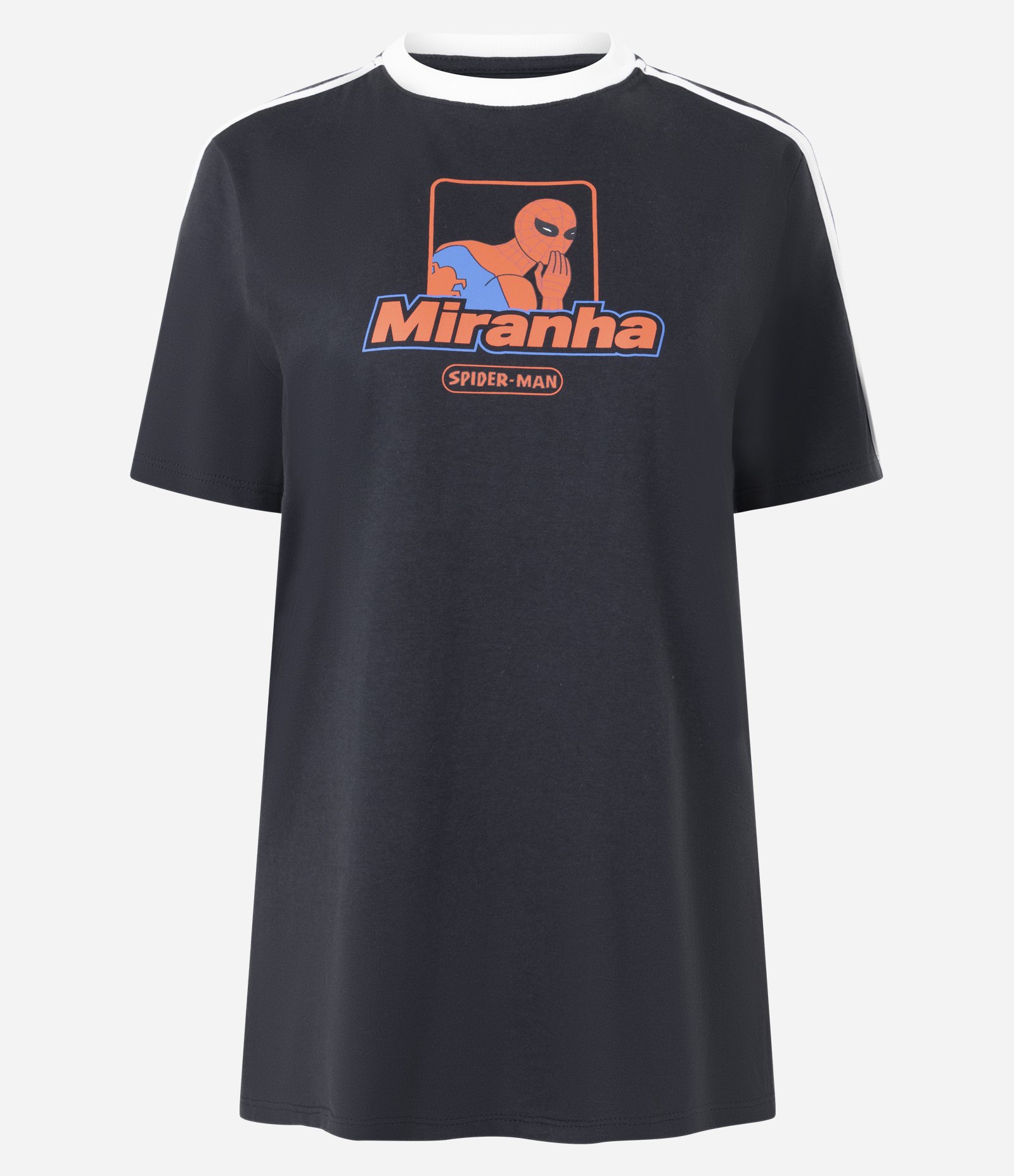 Camiseta em Algodão com Estampa Homem Aranha e Lettering Miranha Preto 1