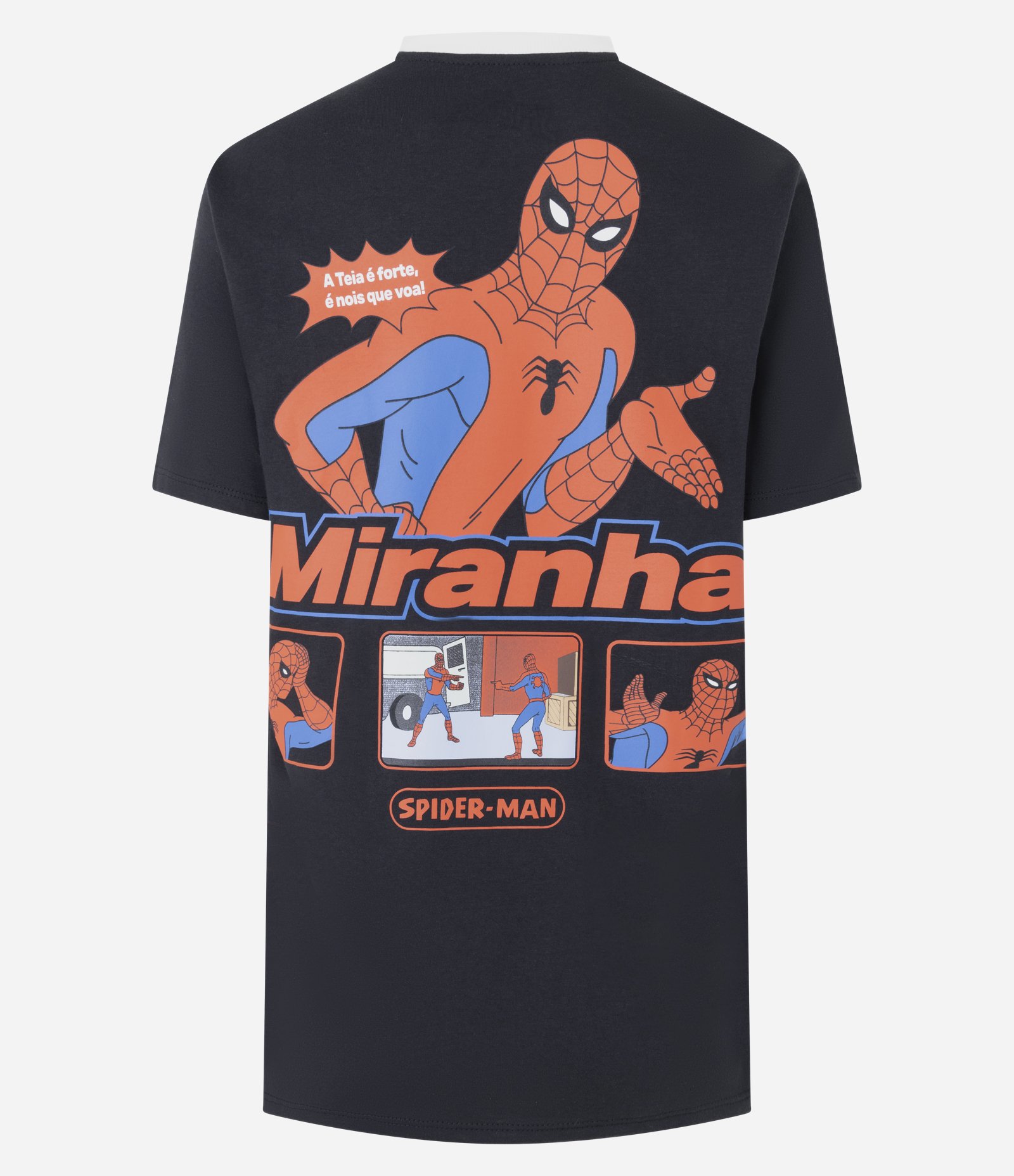 Camiseta em Algodão com Estampa Homem Aranha e Lettering Miranha Preto 2