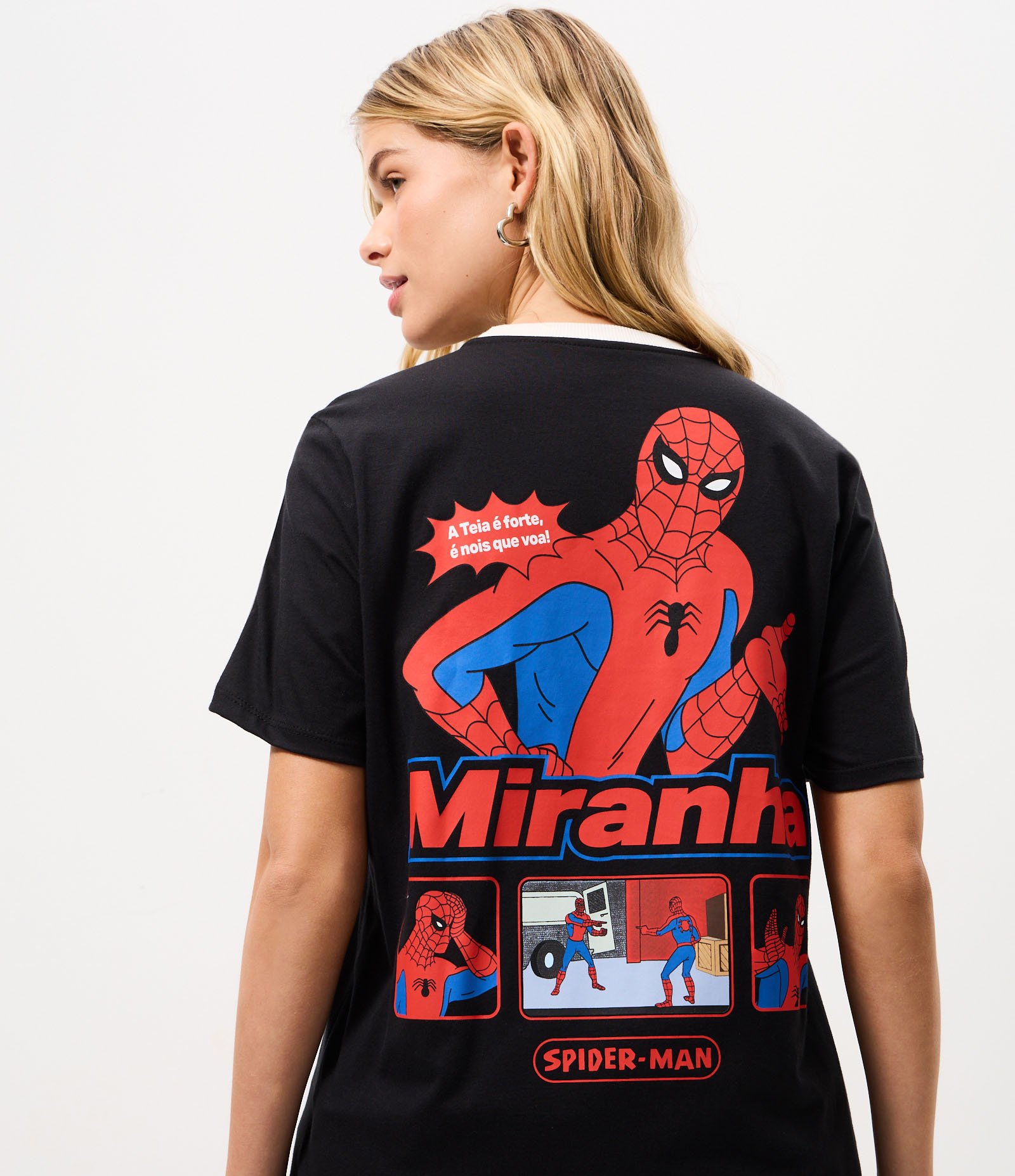 Camiseta em Algodão com Estampa Homem Aranha e Lettering Miranha Preto 4