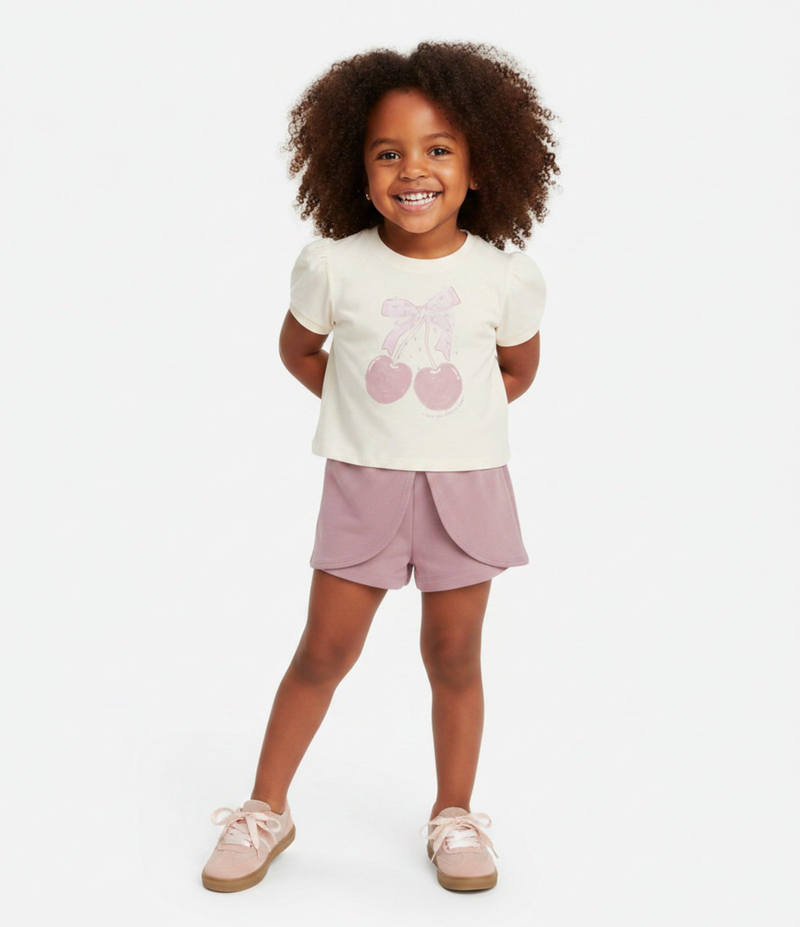 Conjunto Infantil em Algodão com Blusa Estampa de Cereja - Tam 1 a 6 Anos Rosa 1