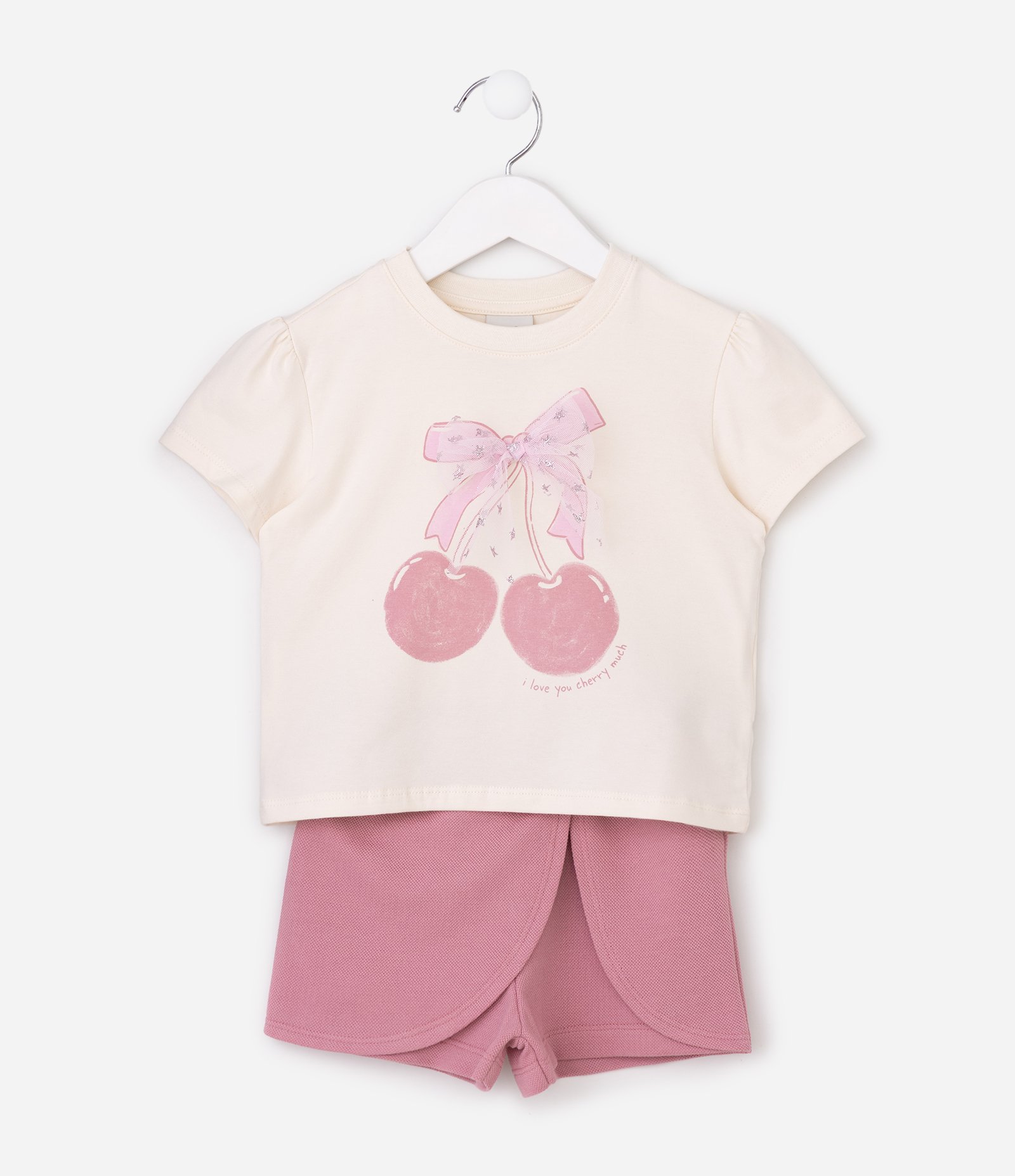 Conjunto Infantil em Algodão com Blusa Estampa de Cereja - Tam 1 a 6 Anos Rosa 2