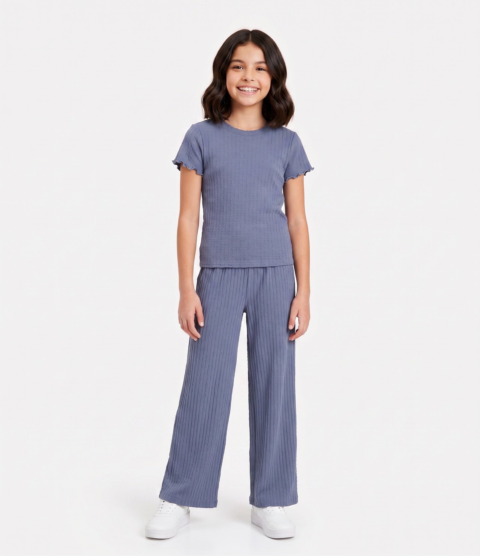 Calça Wide Infantil em Algodão Texturizada - Tam 5 a 16 Anos Cinza 1