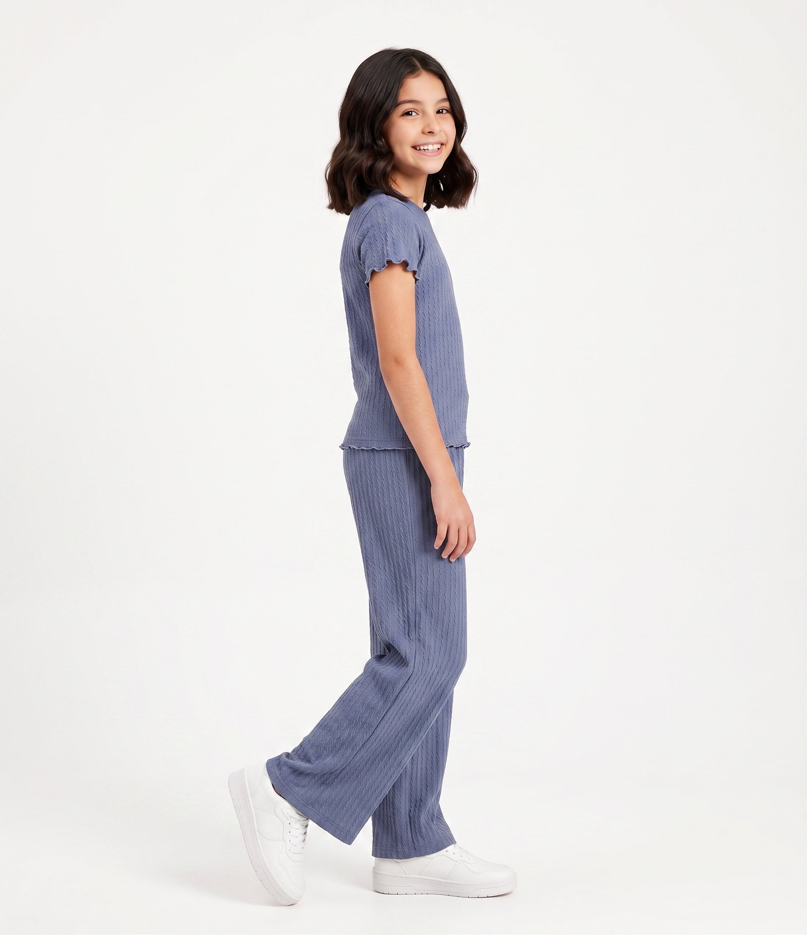 Calça Wide Infantil em Algodão Texturizada - Tam 5 a 16 Anos Cinza 2