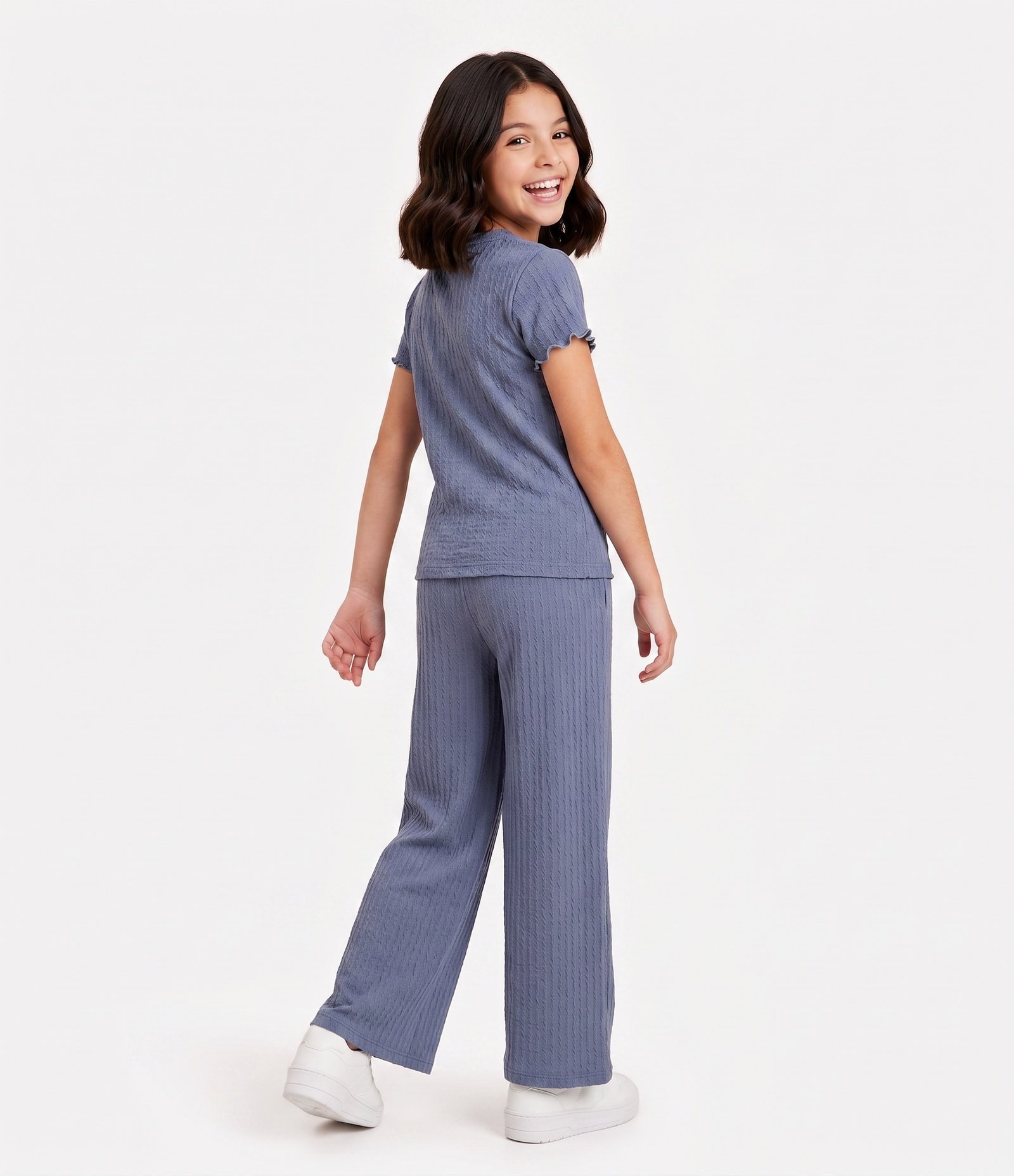 Calça Wide Infantil em Algodão Texturizada - Tam 5 a 16 Anos Cinza 3