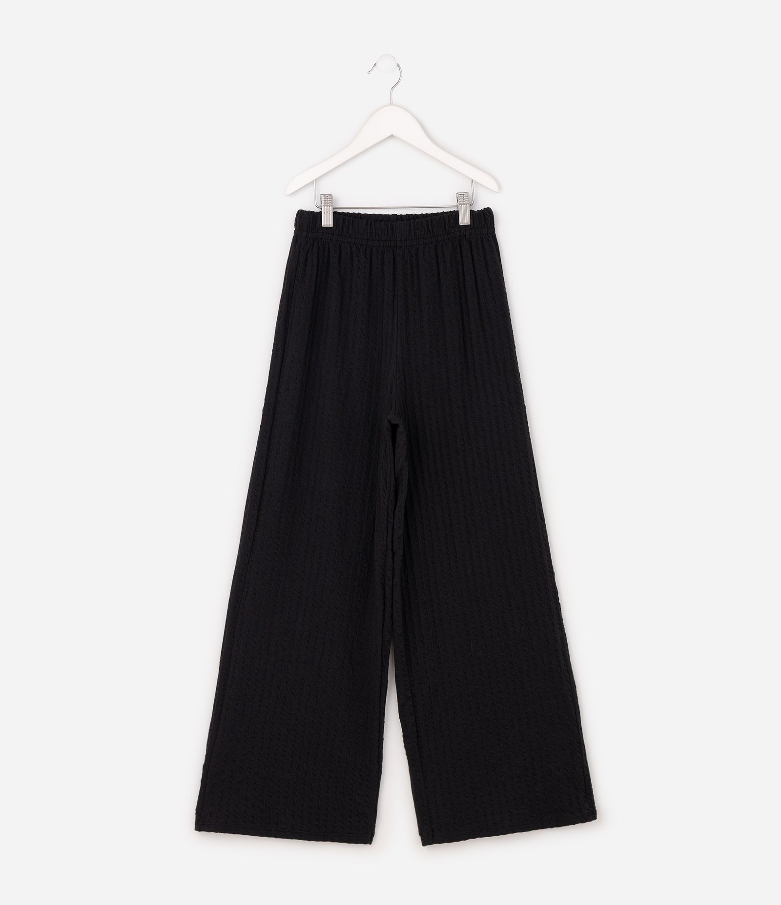 Calça Wide Infantil em Algodão Texturizada - Tam 5 a 16 Anos Preto 2