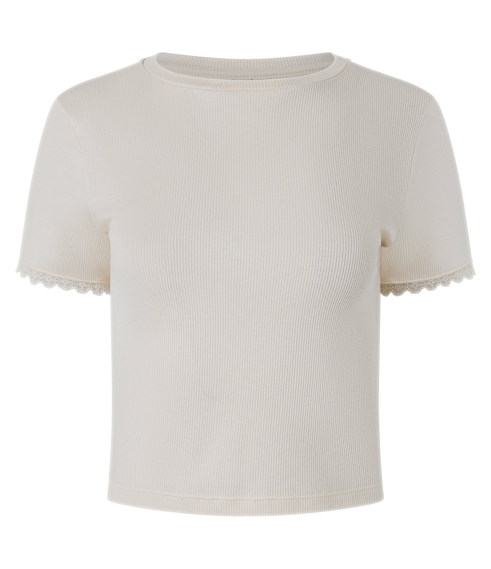 Blusa em Ribana com Renda na Manga Off White 1