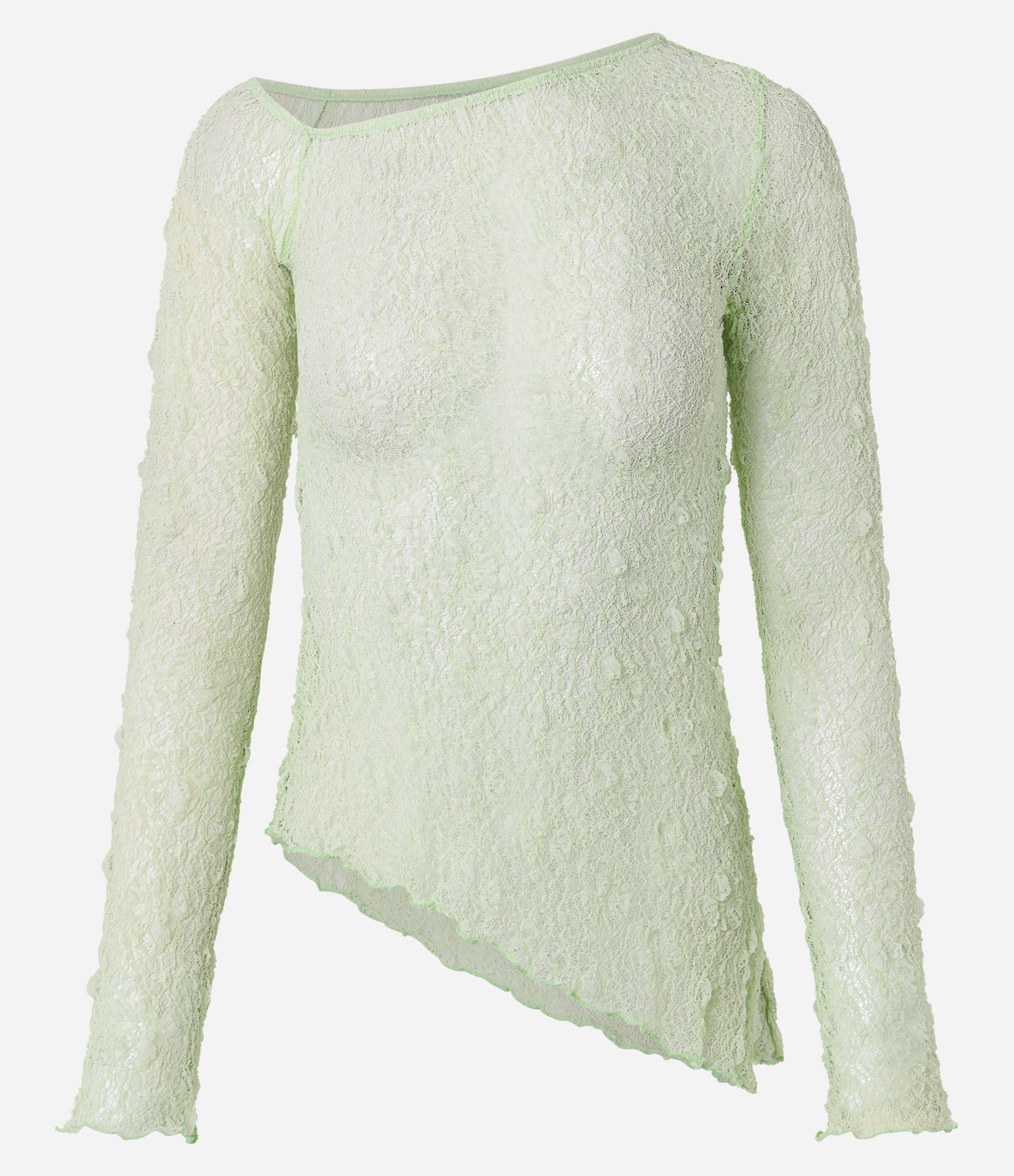 Blusa em Renda Texturizada com Gola Assimétrica e Barra Alongada Amarelo Claro 5