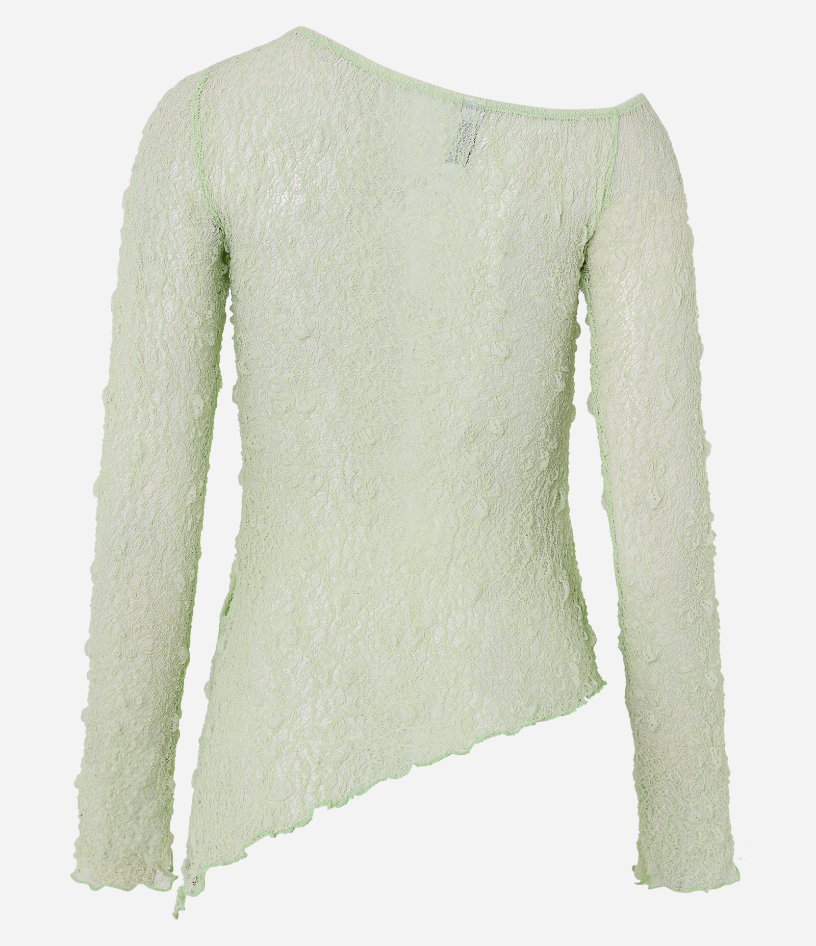 Blusa em Renda Texturizada com Gola Assimétrica e Barra Alongada Amarelo Claro 7