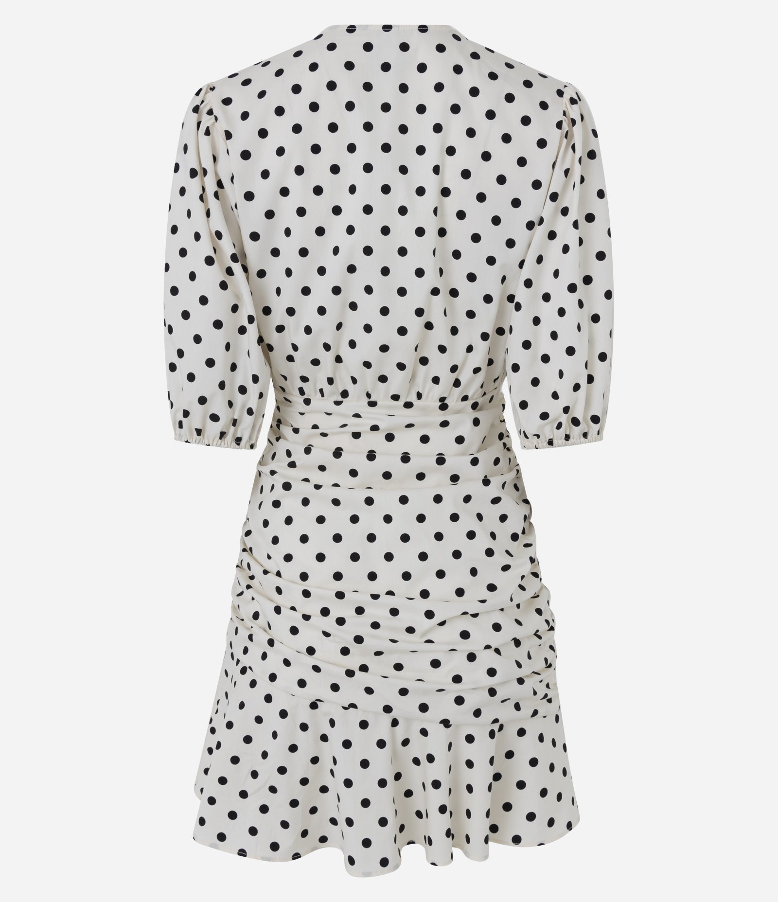 Vestido Curto Transpassado com Manga Bufante e Estampa Poá Off White 6
