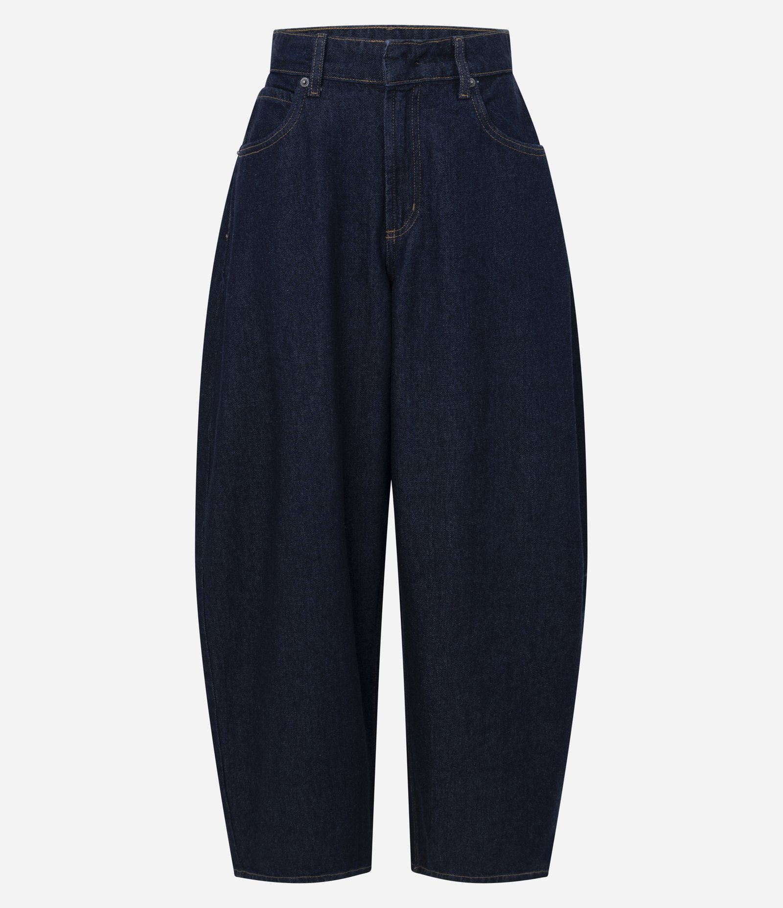 Calça Barrel em Jeans com Cintura Alta Azul Escuro 5