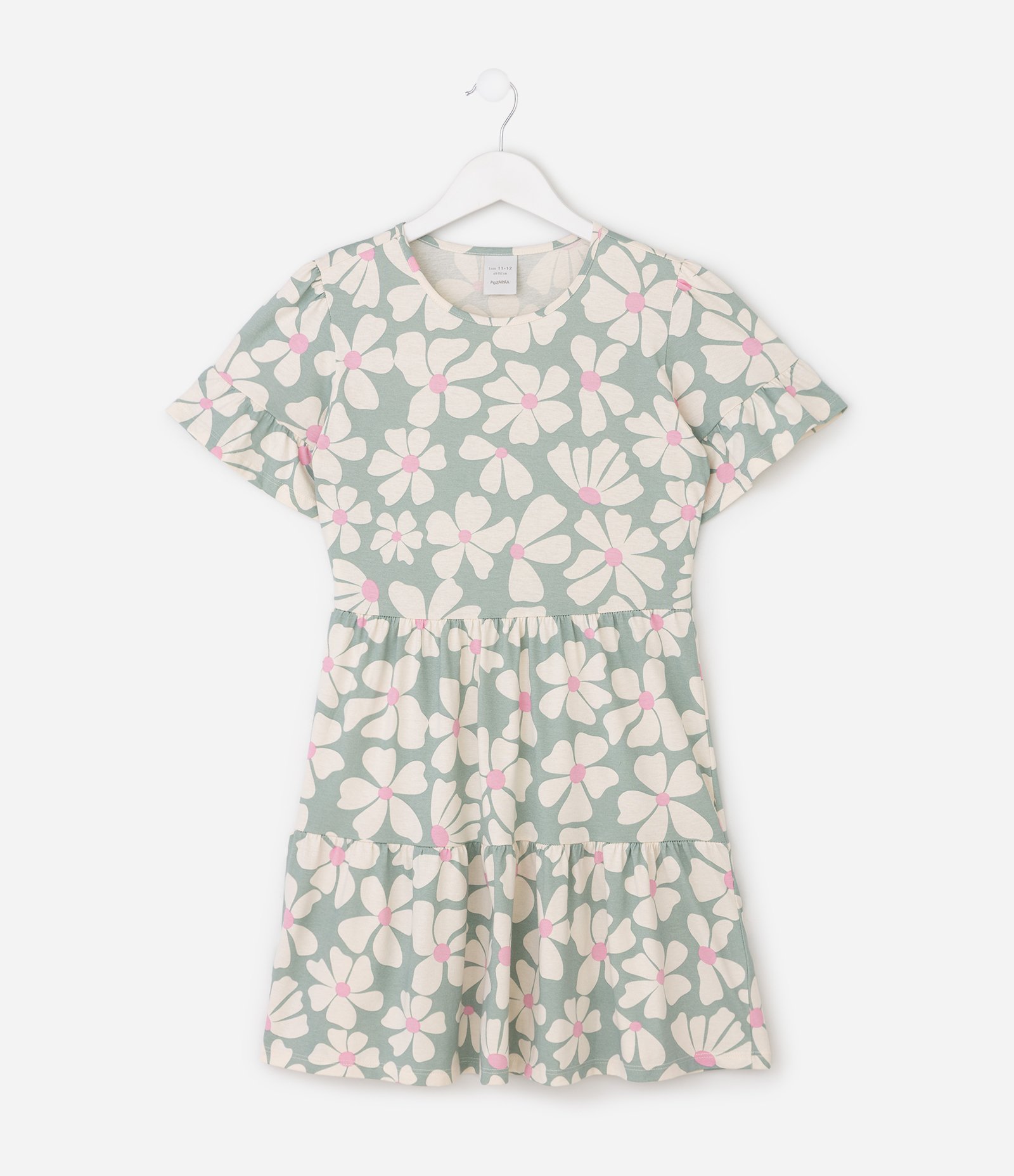 Vestido Marias Infantil com Estampa Floral e Recorte – Tam 5 a 16 Anos Verde/Bege Claro 1