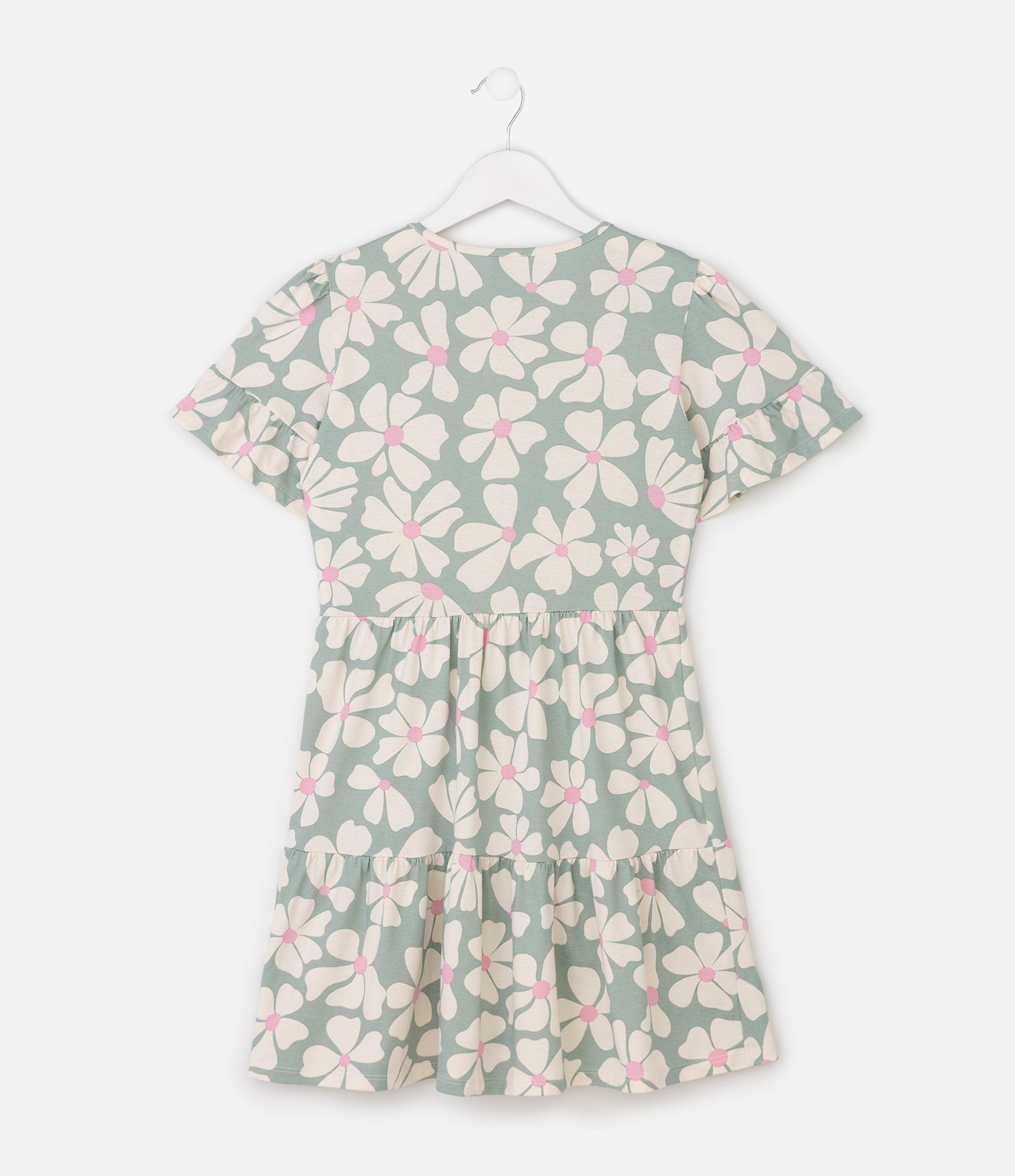 Vestido Marias Infantil com Estampa Floral e Recorte – Tam 5 a 16 Anos Verde/Bege Claro 2