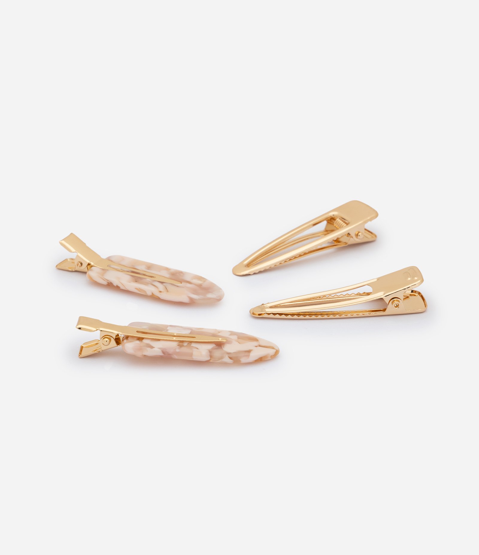 Kit com 04 Presilhas de Cabelo em Metal e Resina Marmorizada Dourado 1