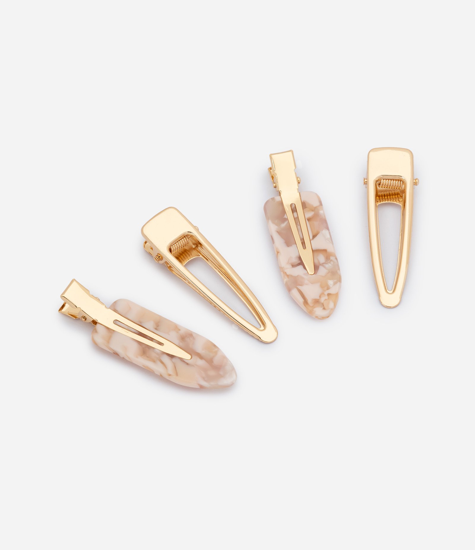 Kit com 04 Presilhas de Cabelo em Metal e Resina Marmorizada Dourado 2
