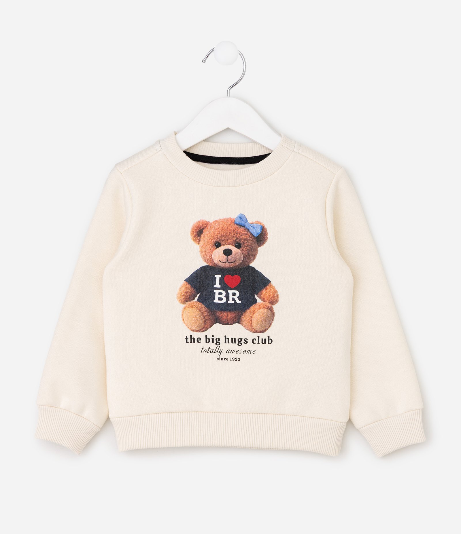 Casaco Infantil em Moletom com Estampa Ursinho – Tam 1 a 6 Anos Off White 1