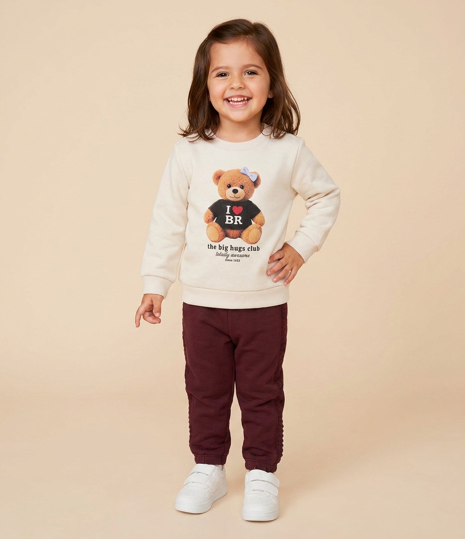 Casaco Infantil em Moletom com Estampa Ursinho – Tam 1 a 6 Anos Off White 1